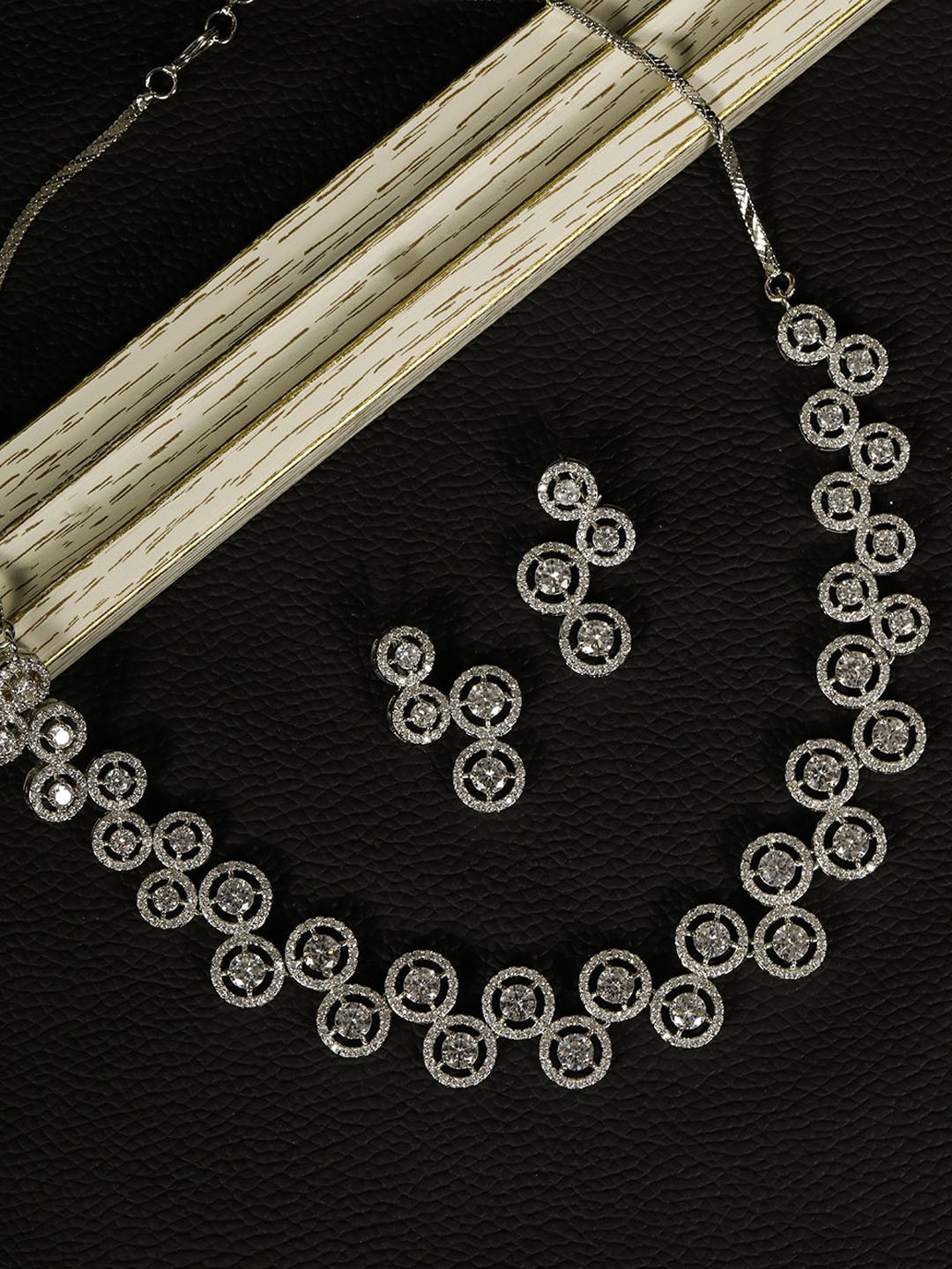 

Priyaasi Silver-Plated White AD-Studded Jewellery Set