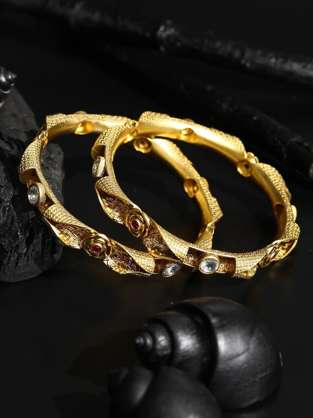 

Priyaasi Gold Toned Set of 2 Artificial Stone Studded Bangles