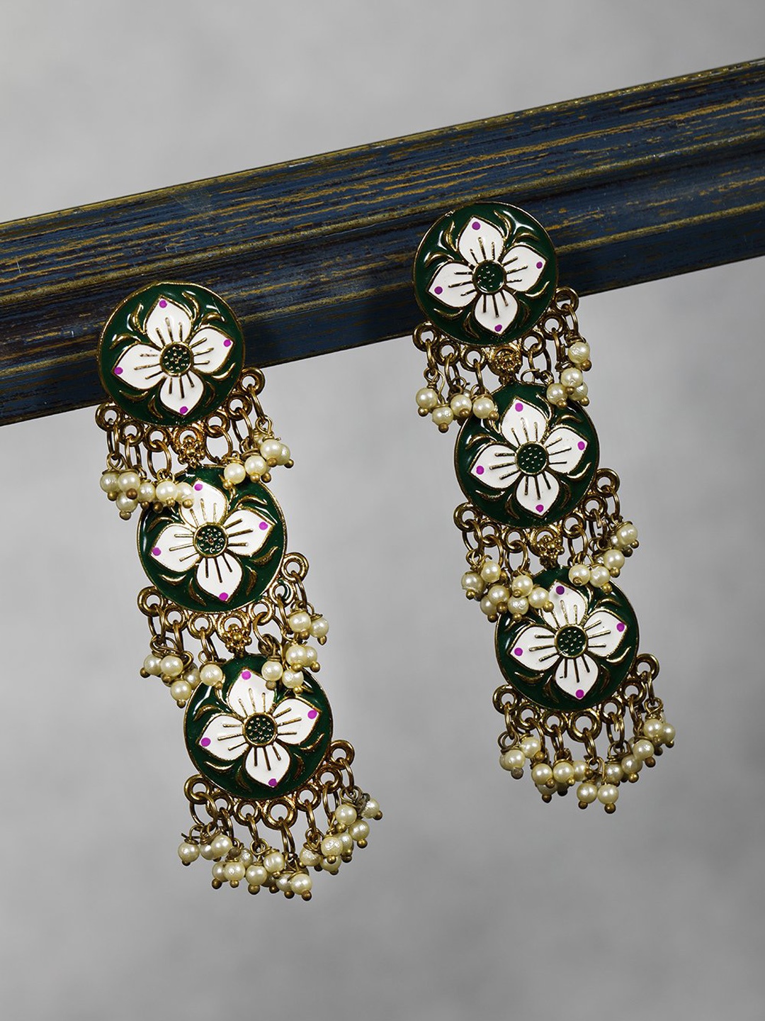 

Priyaasi Gold-Plated & Green Handcrafted Contemporary Drop Earrings