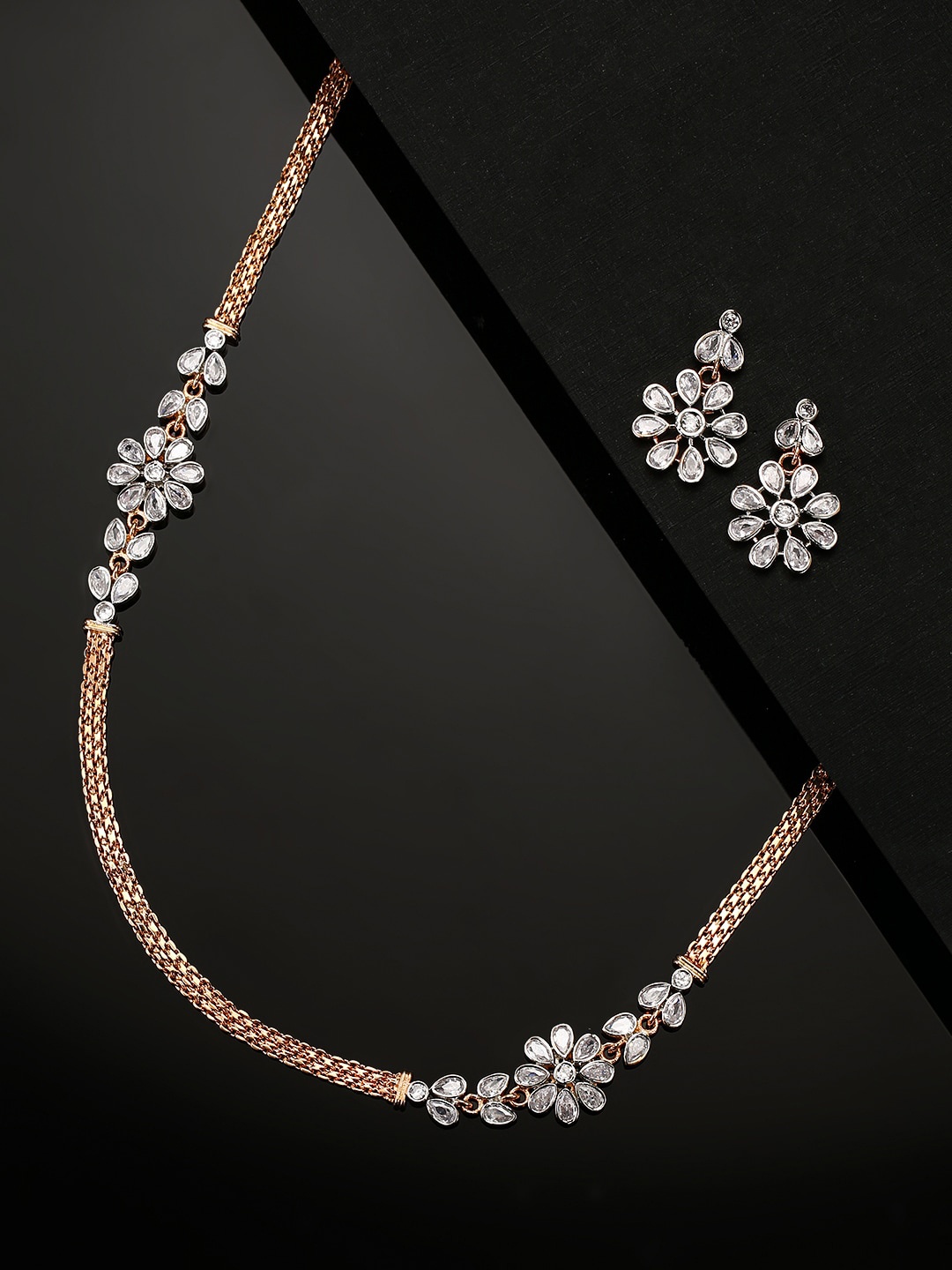 

Priyaasi Women White AD-Studded Jewelry Set, Rose gold