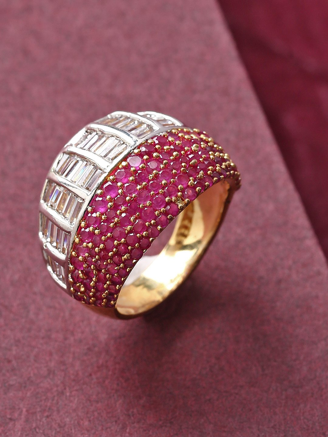 

Priyaasi Gold-Plated & Pink Studded Broad Ring