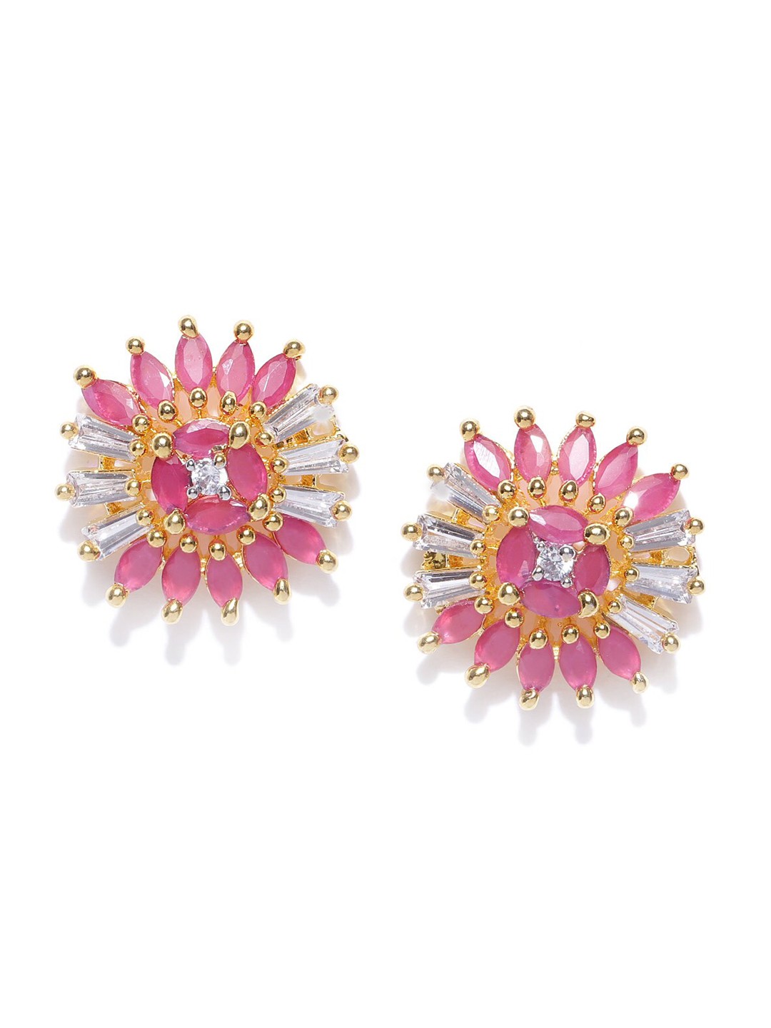 

Priyaasi Magenta & Gold-Plated American Diamond Floral Studs
