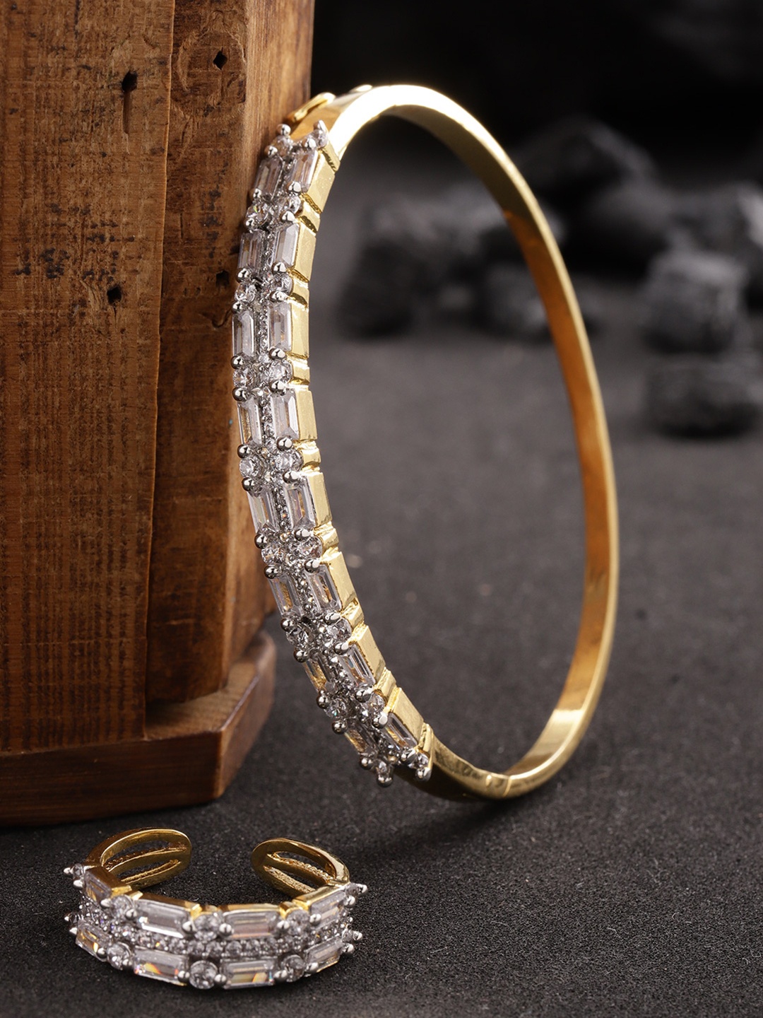 

Priyaasi Women Gold-Plated American Diamond Handcrafted Bangle-Style Bracelet