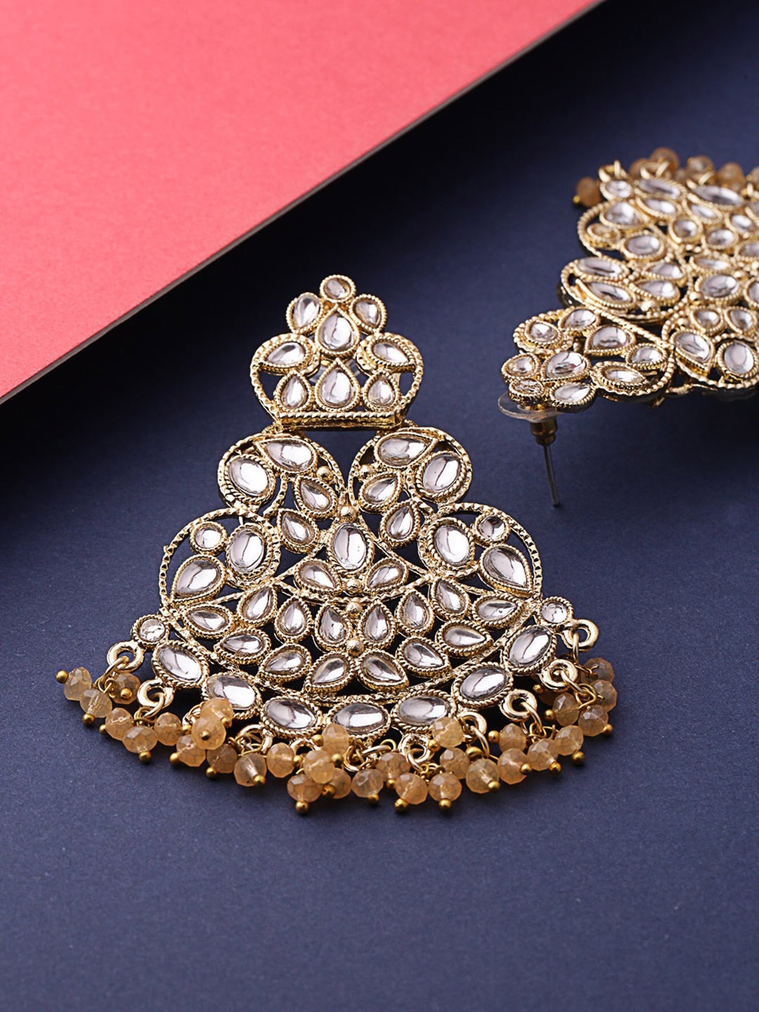 

Priyaasi Peach Kundan Drop Earrings