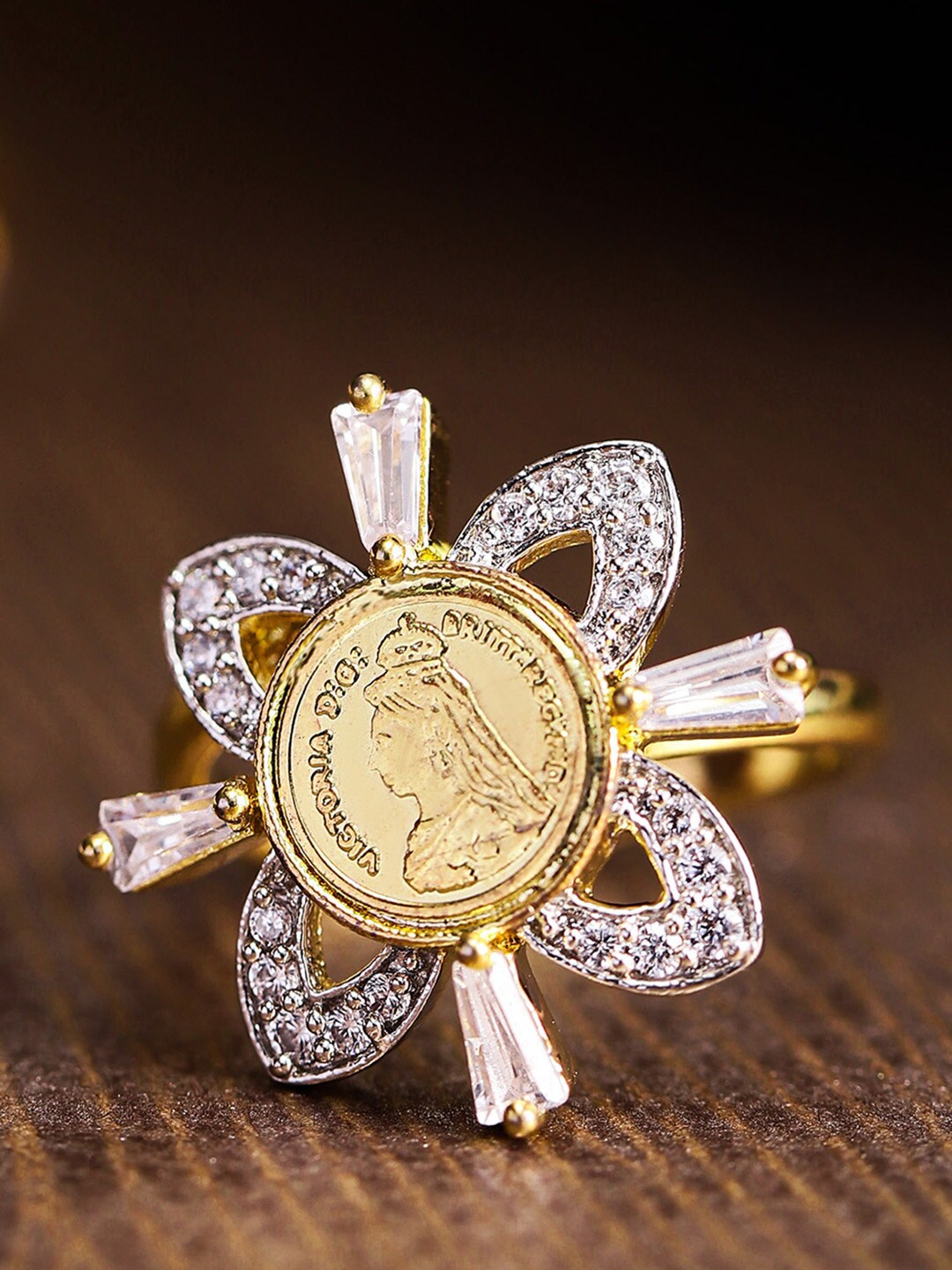 

Priyaasi Gold Plated White AD-Studded Adjustable Finger Ring