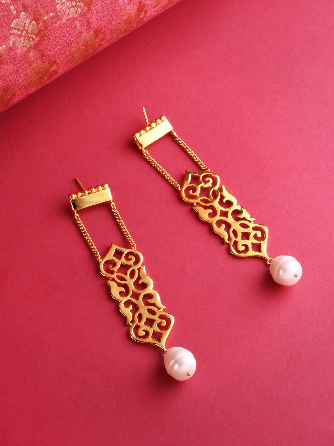 

Priyaasi Gold-Plated Handcrafted Contemporary Drop Earrings