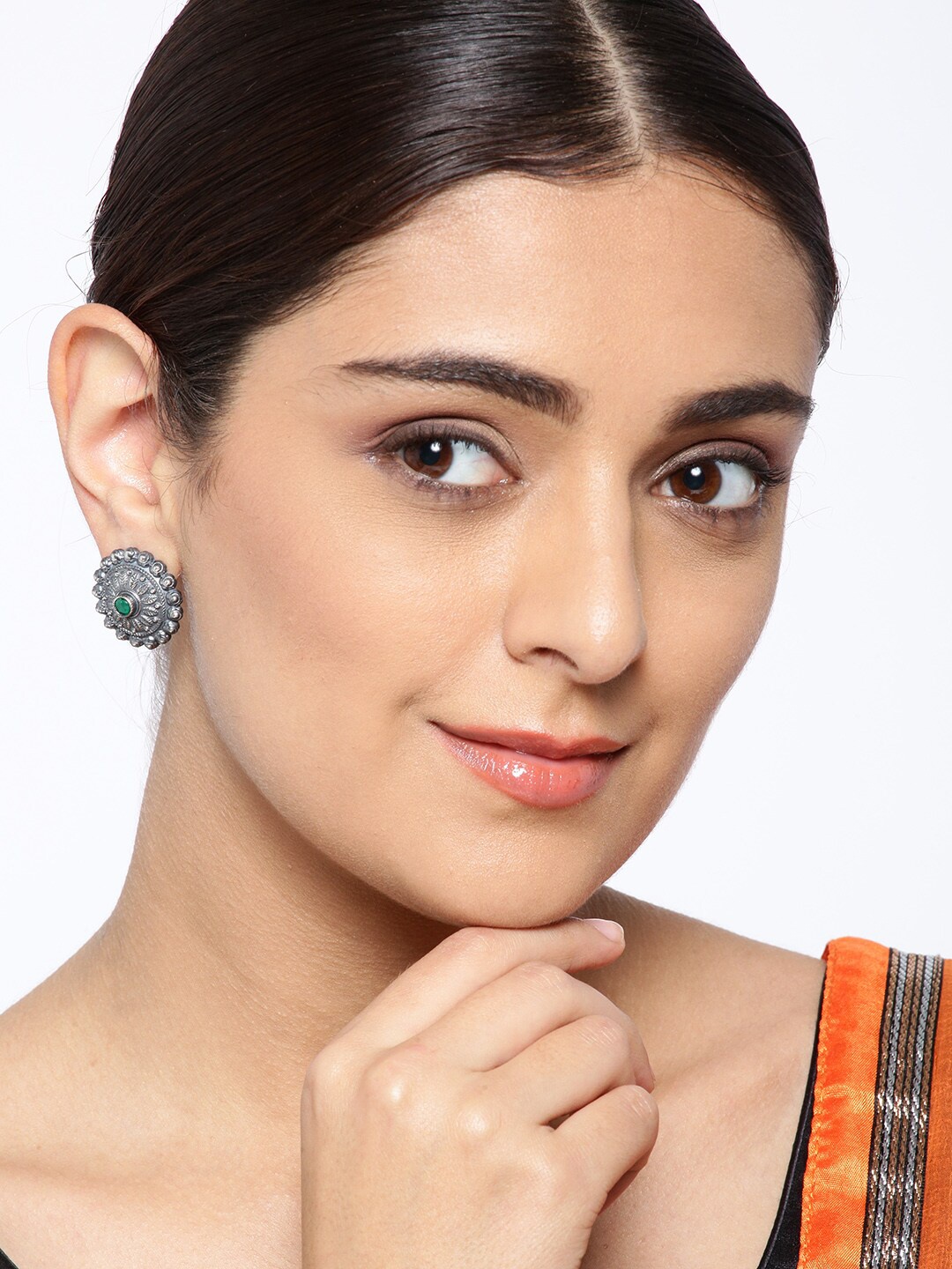 

Priyaasi Silver-Plated Oxidised Contemporary Studs