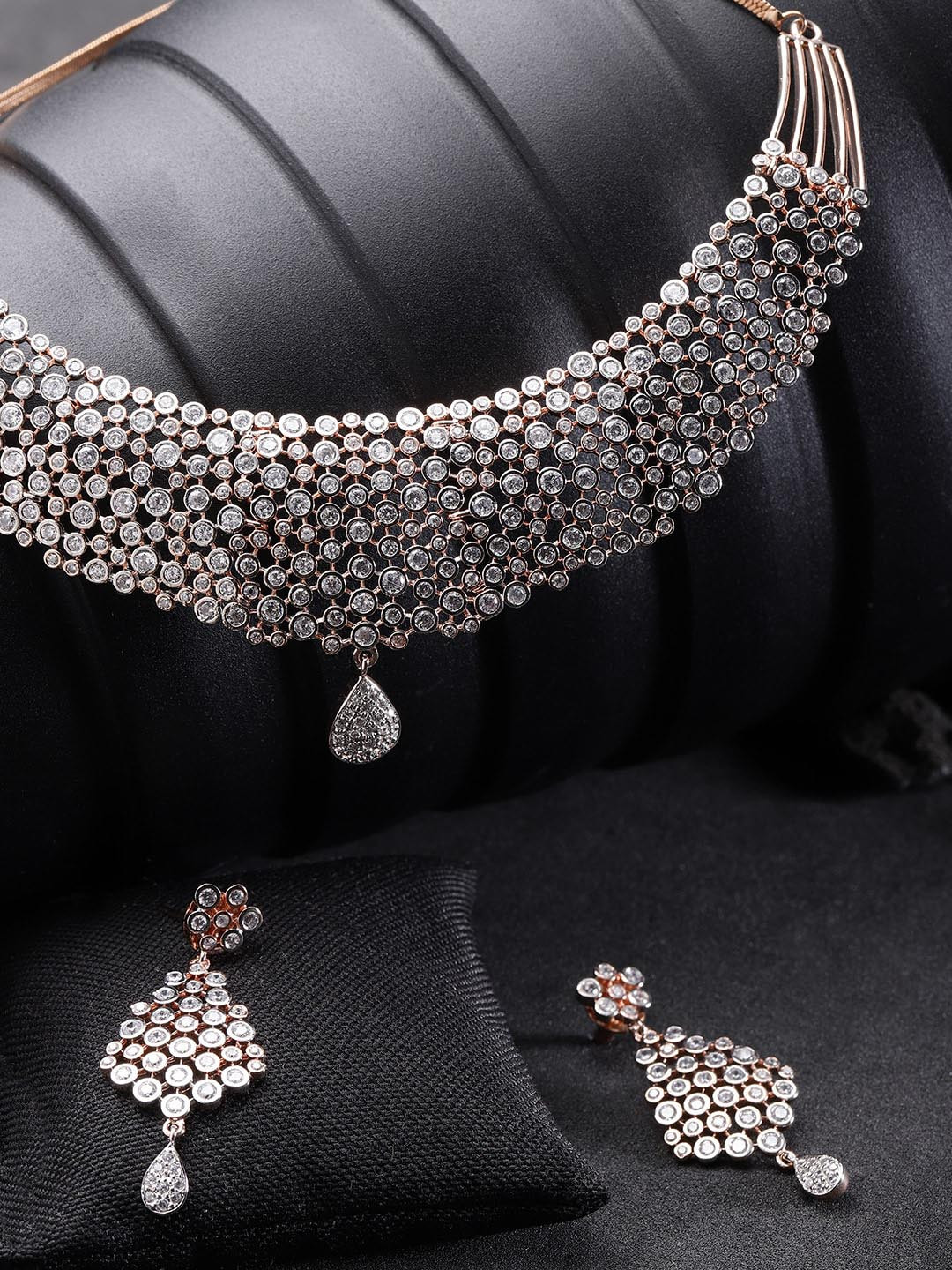 

Priyaasi Gold-Plated White AD-Studded Jewellery Set, Rose gold