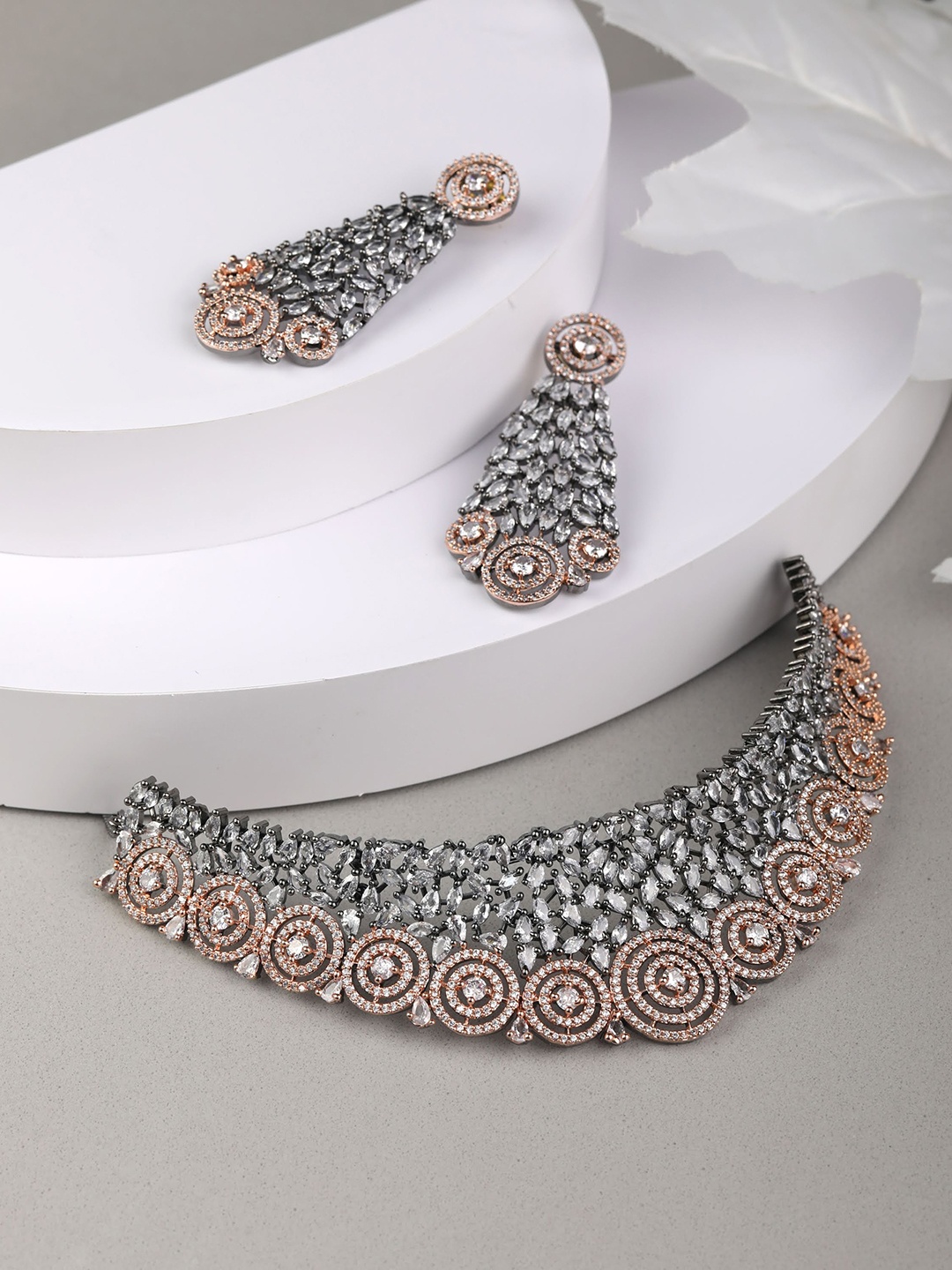 

Priyaasi Rose Gold-Plated AD & CZ-Studded Jewellery Set