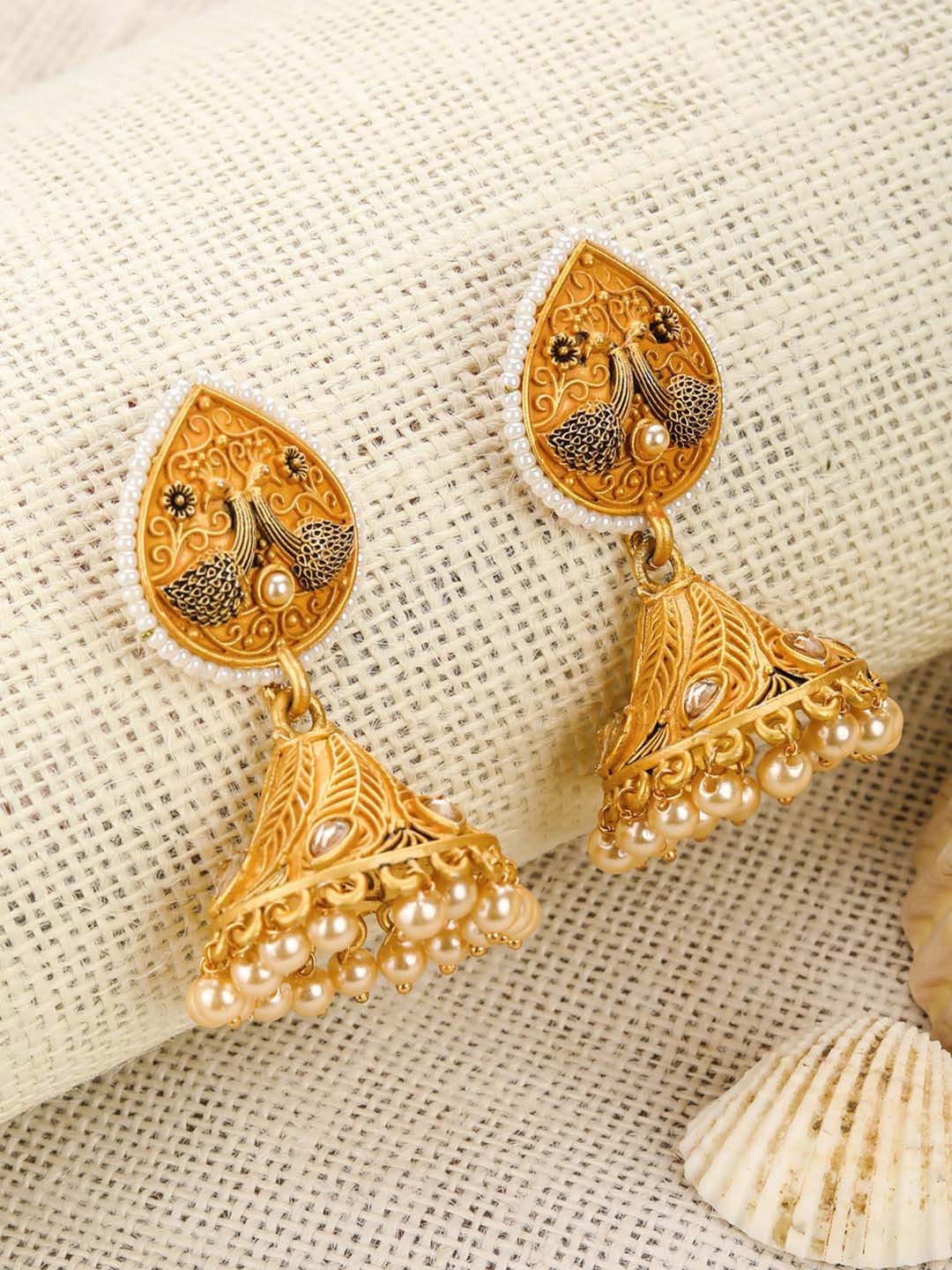 

Priyaasi Gold-Toned Dome Shaped Jhumkas Earrings