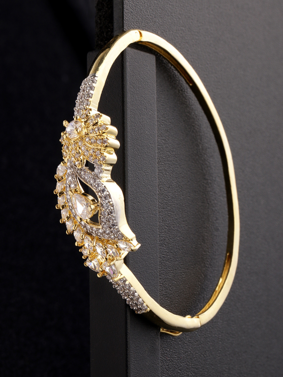 

Priyaasi Women Gold-Toned Brass American Diamond Handcrafted Gold-Plated Bangle-Style Bracelet