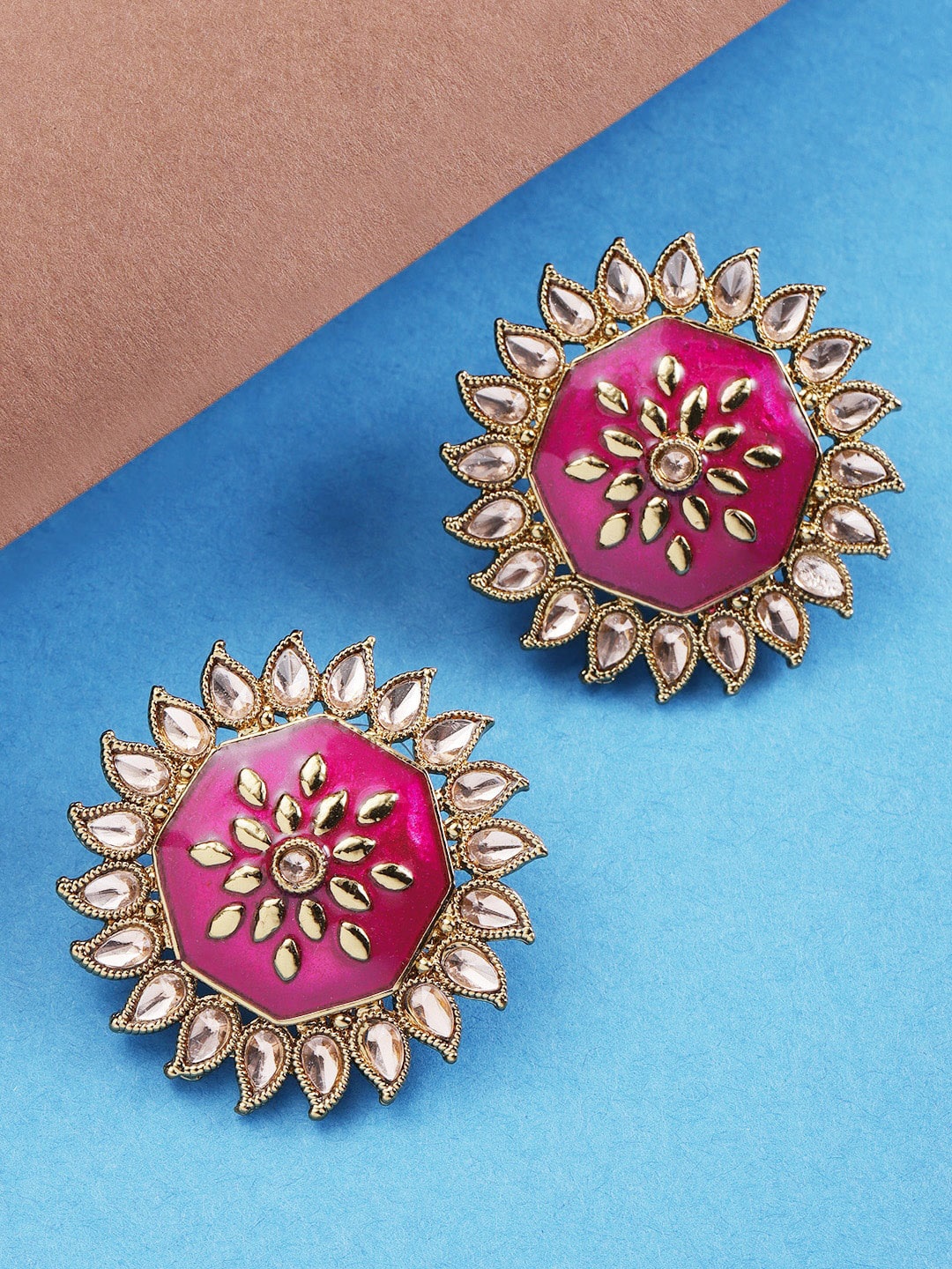 

Priyaasi Gold-Plated & Magenta Floral Studs Earrings