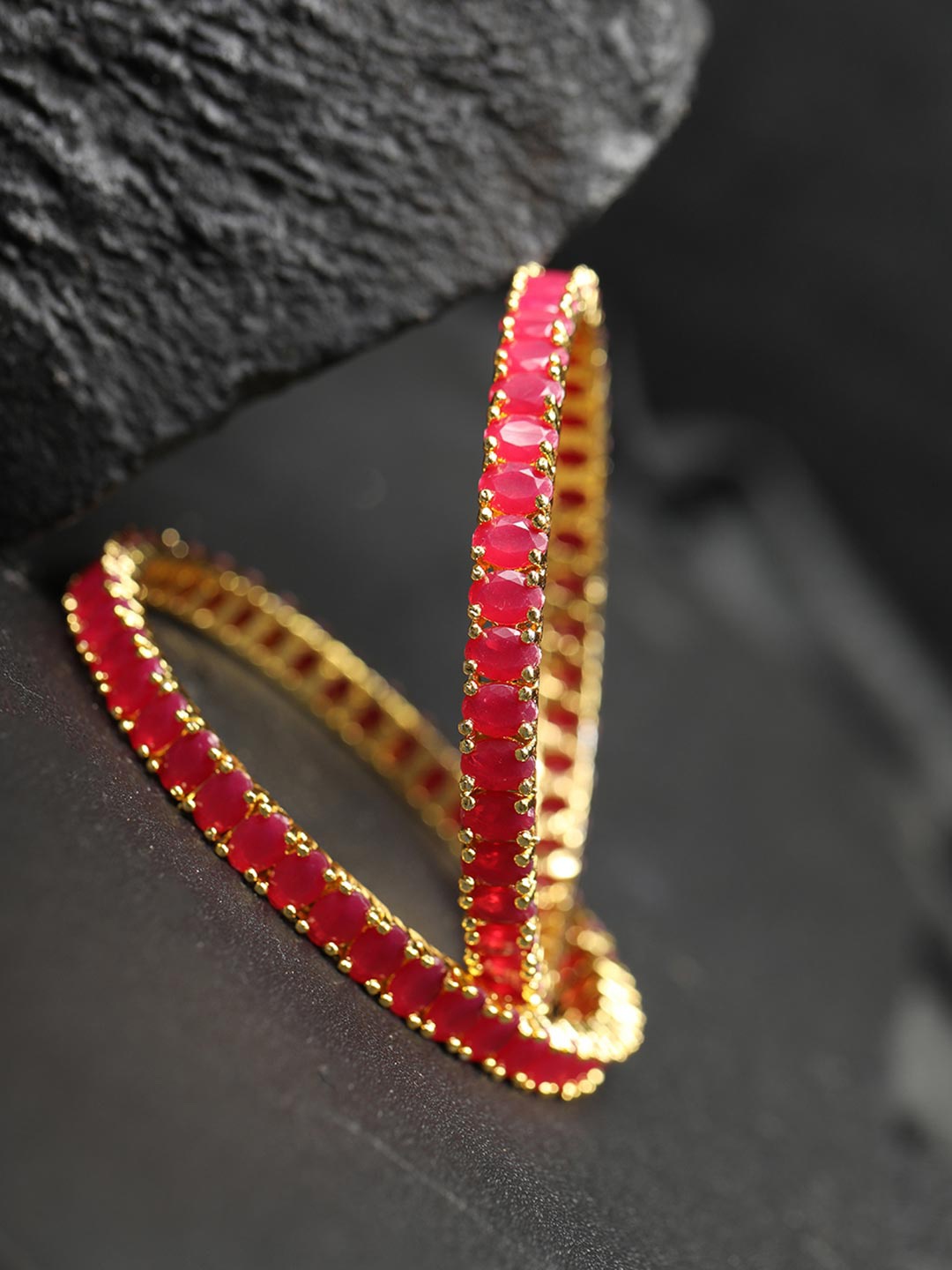 

Priyaasi Women Set of 2 Stones Studded Bangles, Red