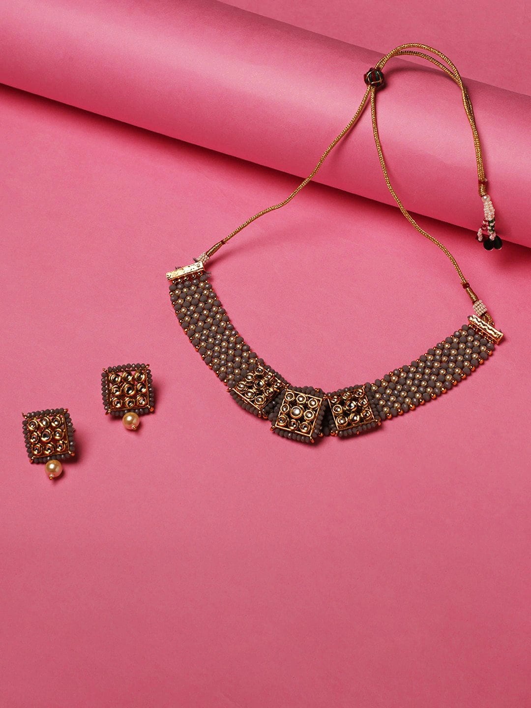 

Priyaasi Grey Gold-Plated AD Studded Jewellery Set