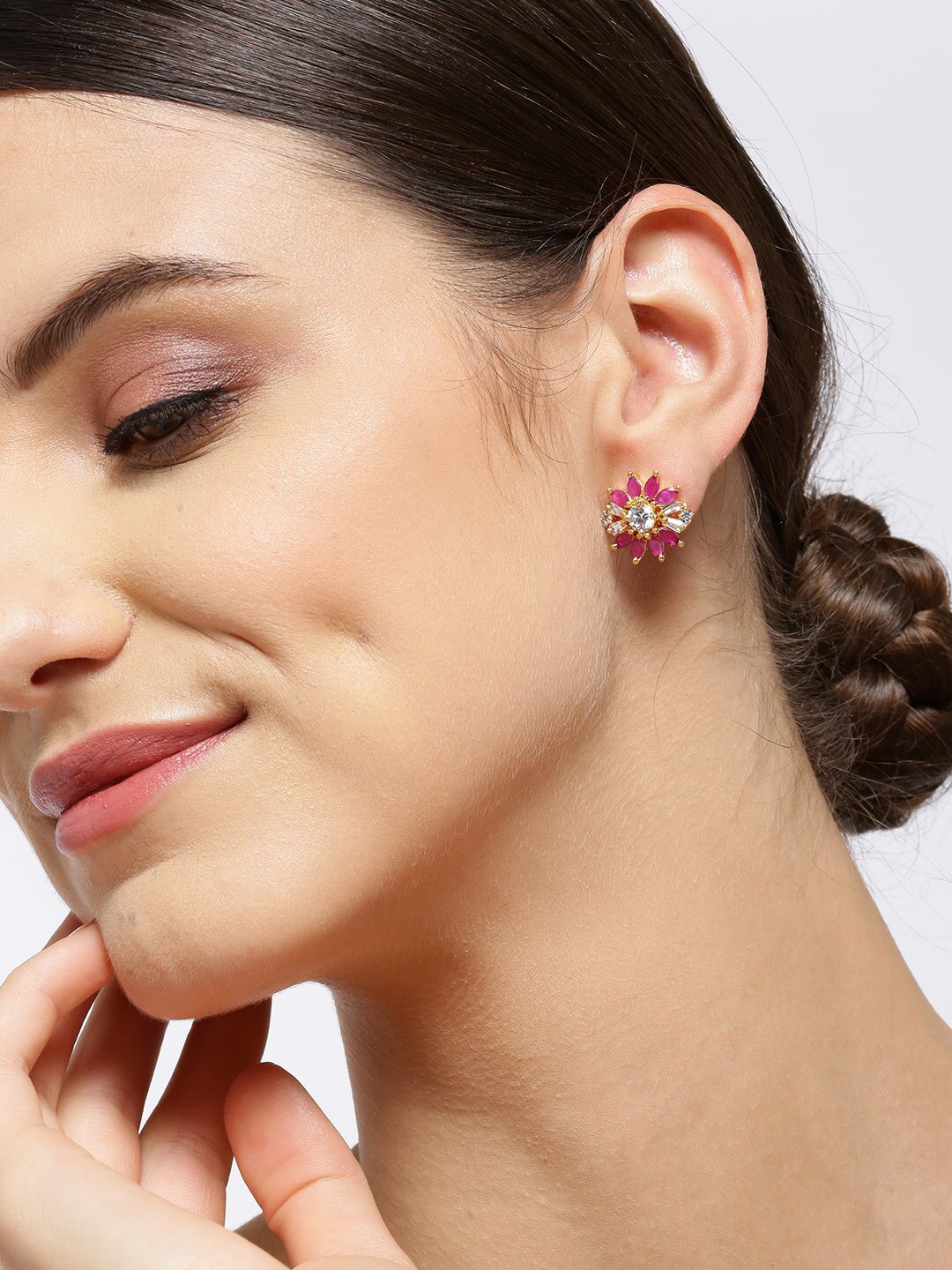 

Priyaasi Magenta & Gold-Plated Floral Studs Earrings