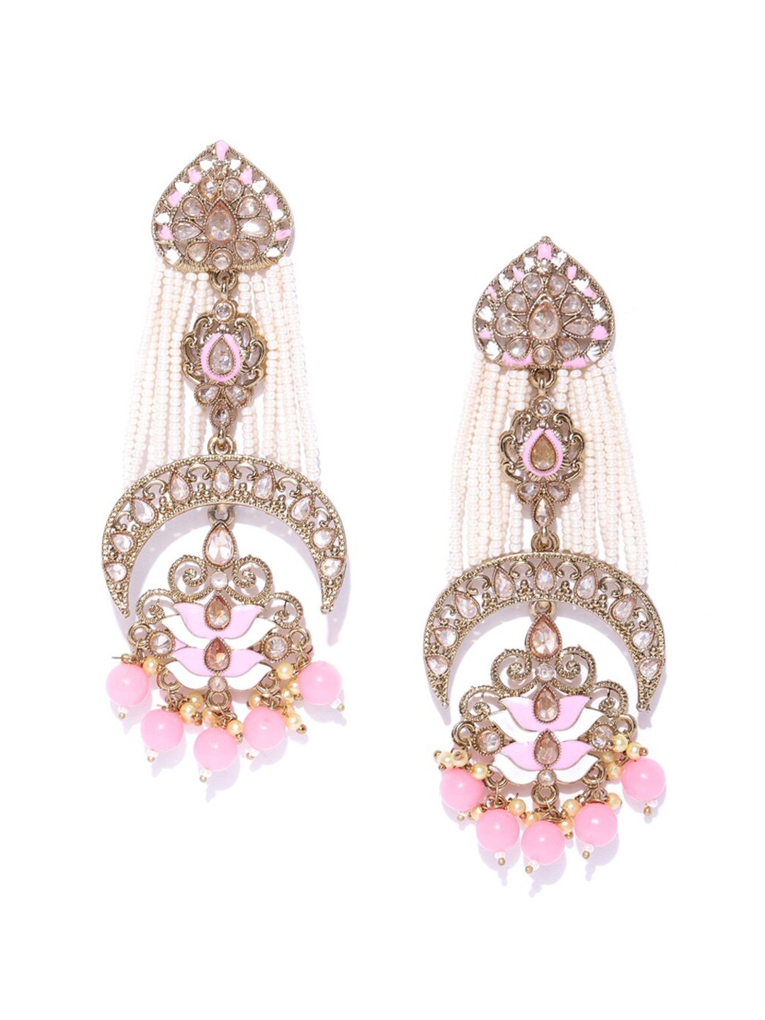 

Priyaasi Pink & White Contemporary Drop Earrings