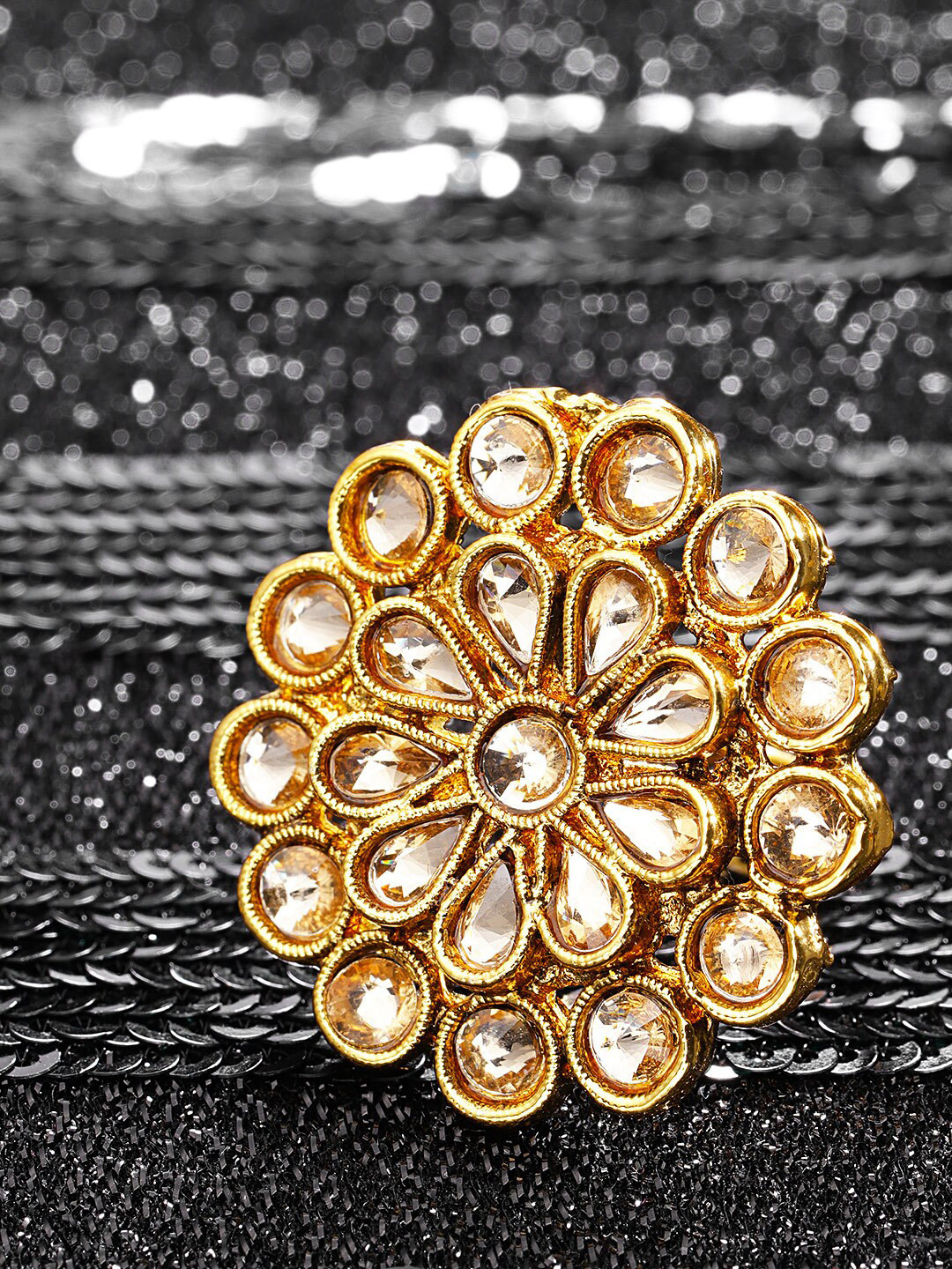 

Priyaasi Woman Gold-Plated White Stone-Studded Adjustable Finger Ring