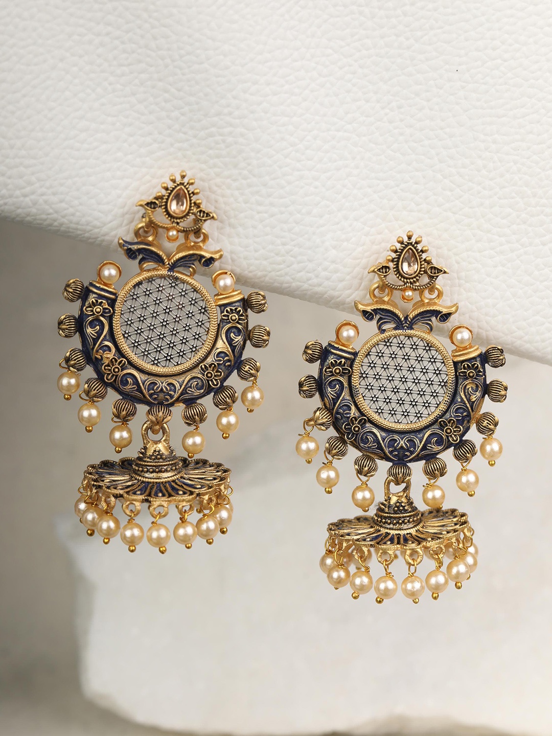 

Priyaasi Gold-Toned Floral Jhumkas Earrings