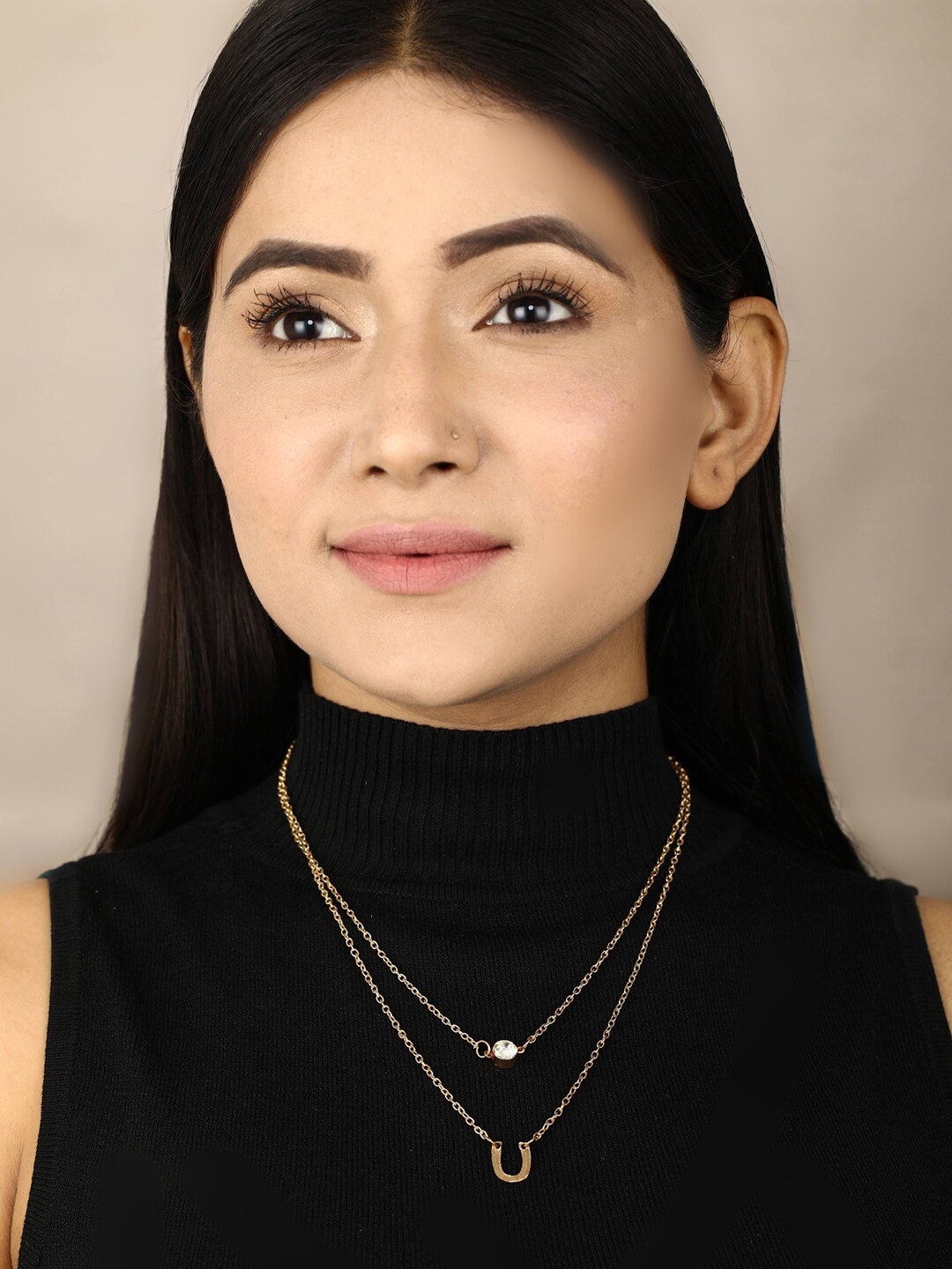 

Priyaasi Gold-Toned & Silver-Toned Set Of 2 Brass Gold-Plated Layered Necklace