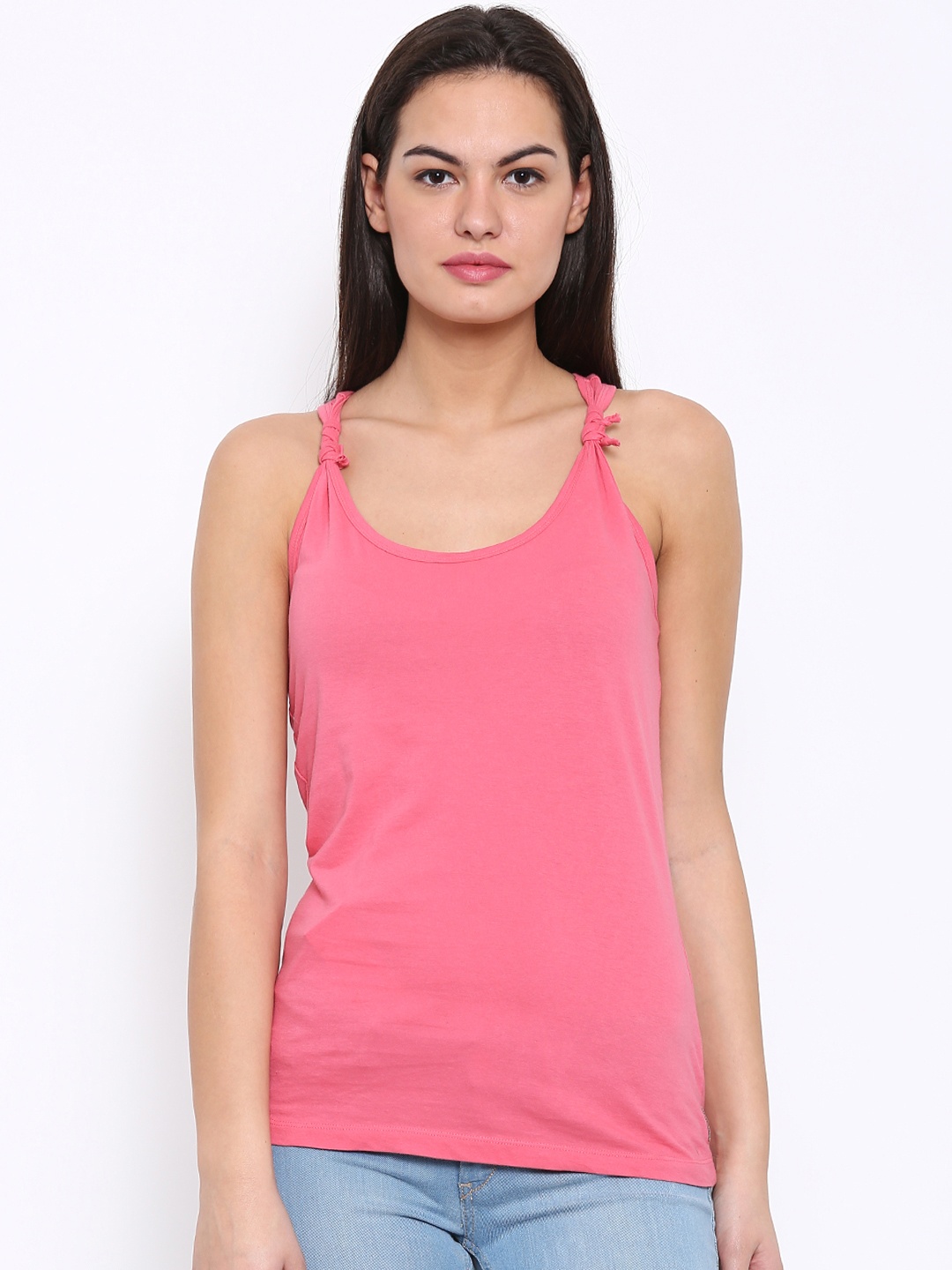 

Flying Machine Women Pink Solid Tank Top