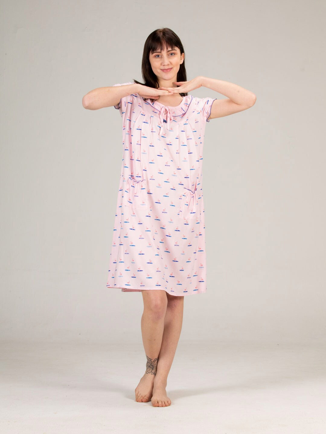 

evolove Pink Printed Pure Cotton T-shirt Nightdress