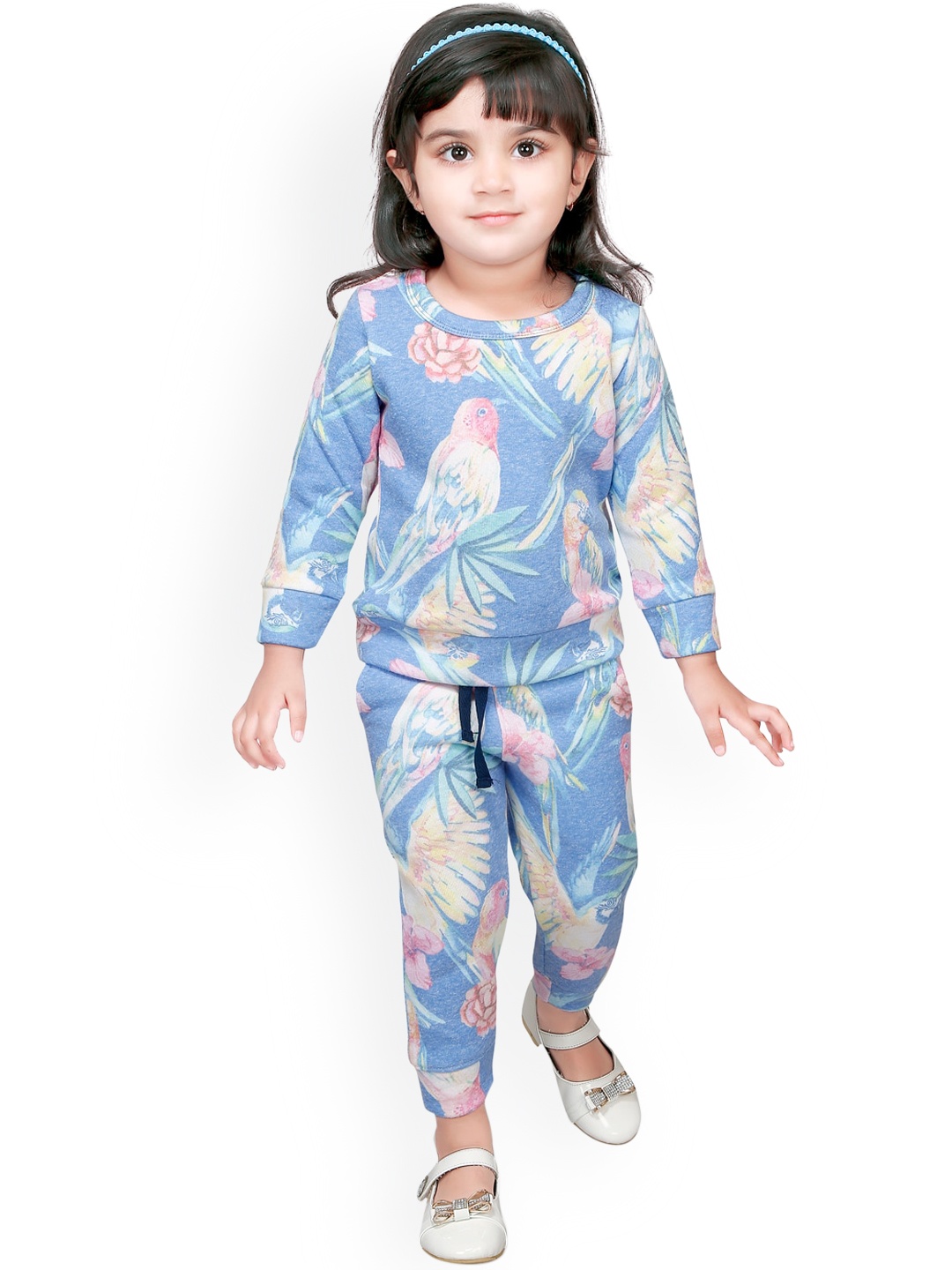

RIKIDOOS Girls Blue & Pink Printed Cotton Tracksuit
