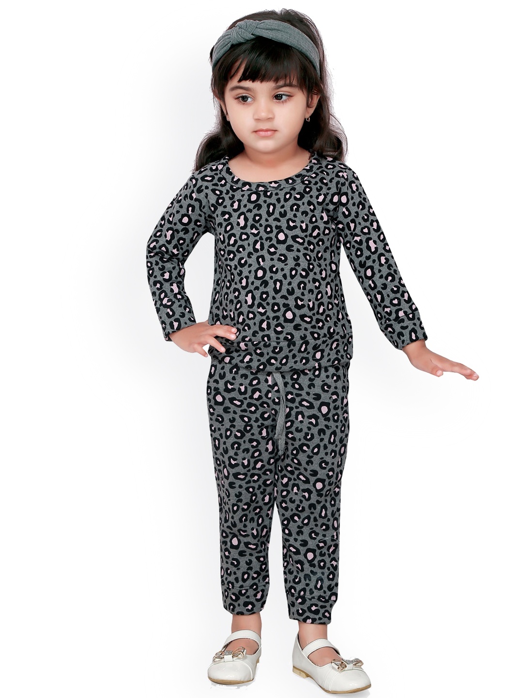 

RIKIDOOS Girls Grey & Black Printed Cotton Tracksuit
