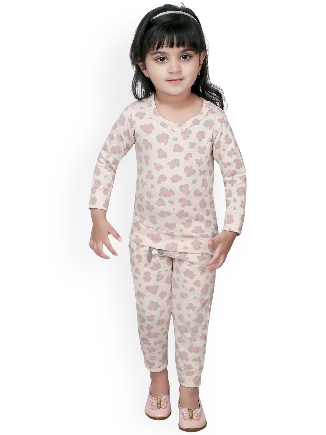 

RIKIDOOS Girls Peach & Grey Printed Cotton Tracksuit