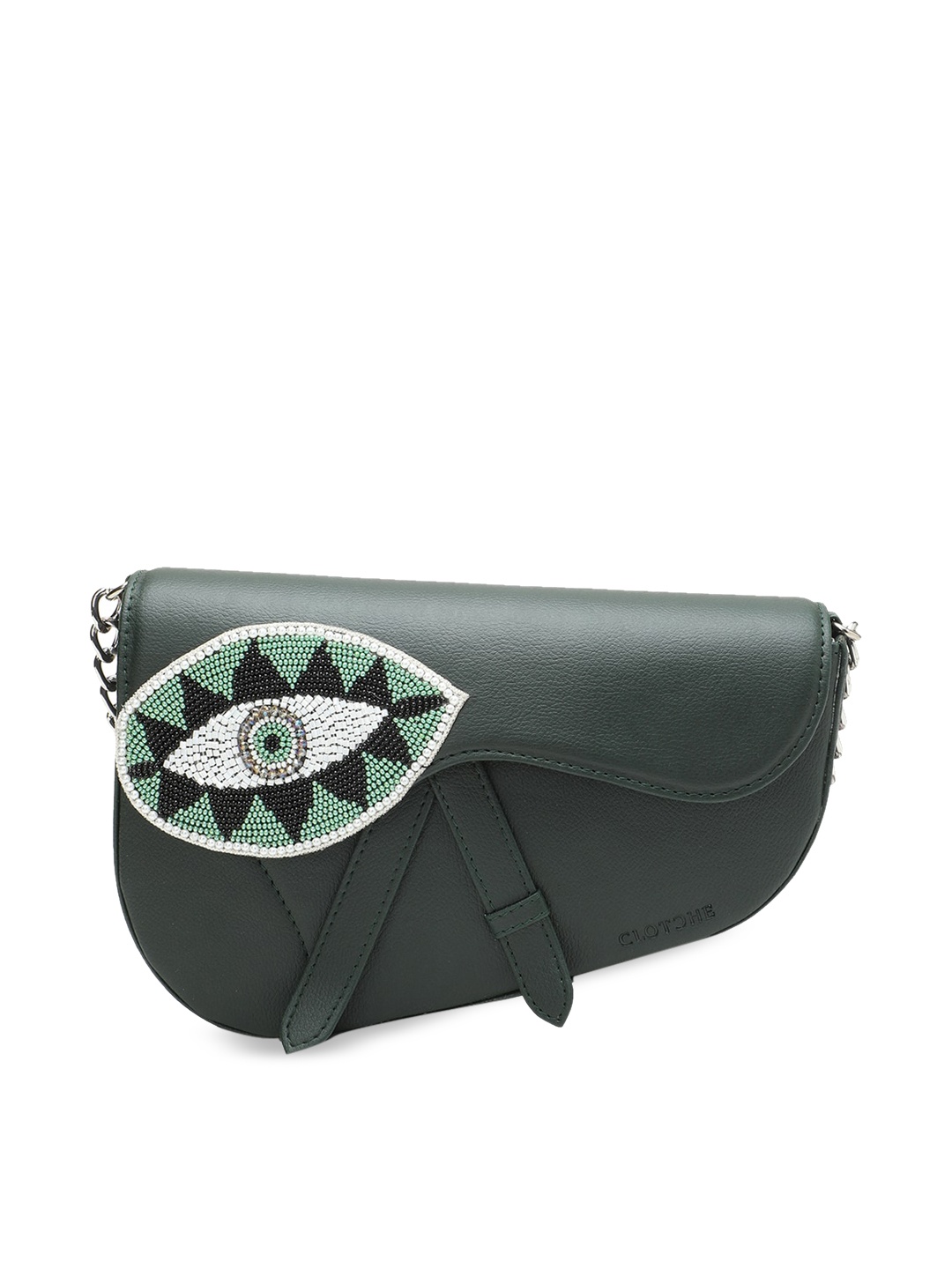 

Clotche Green Evil Eye Embellished PU Structured Sling Bag