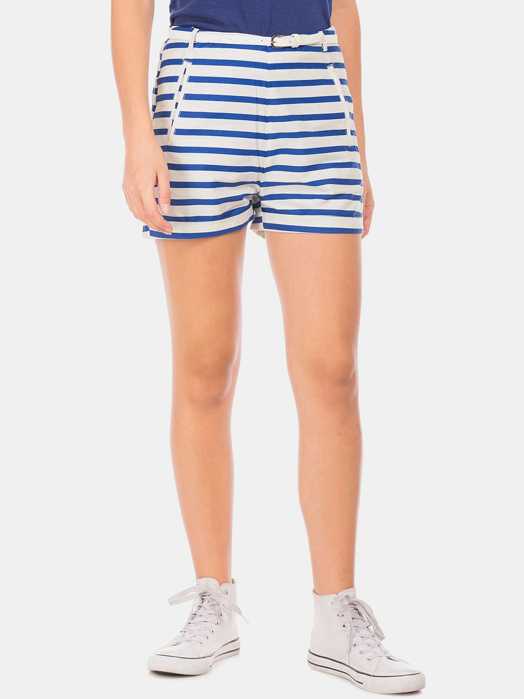 

Sugr Women White Striped Hot Pants Shorts