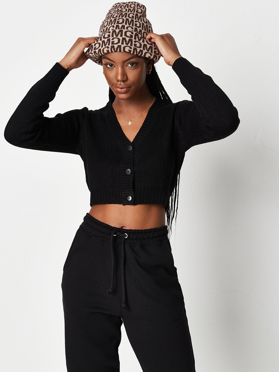 

Missguided Women Black Solid Crop Cardigan