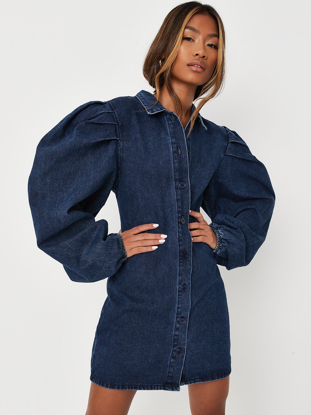 

Missguided Women Blue Shirt Mini Dress