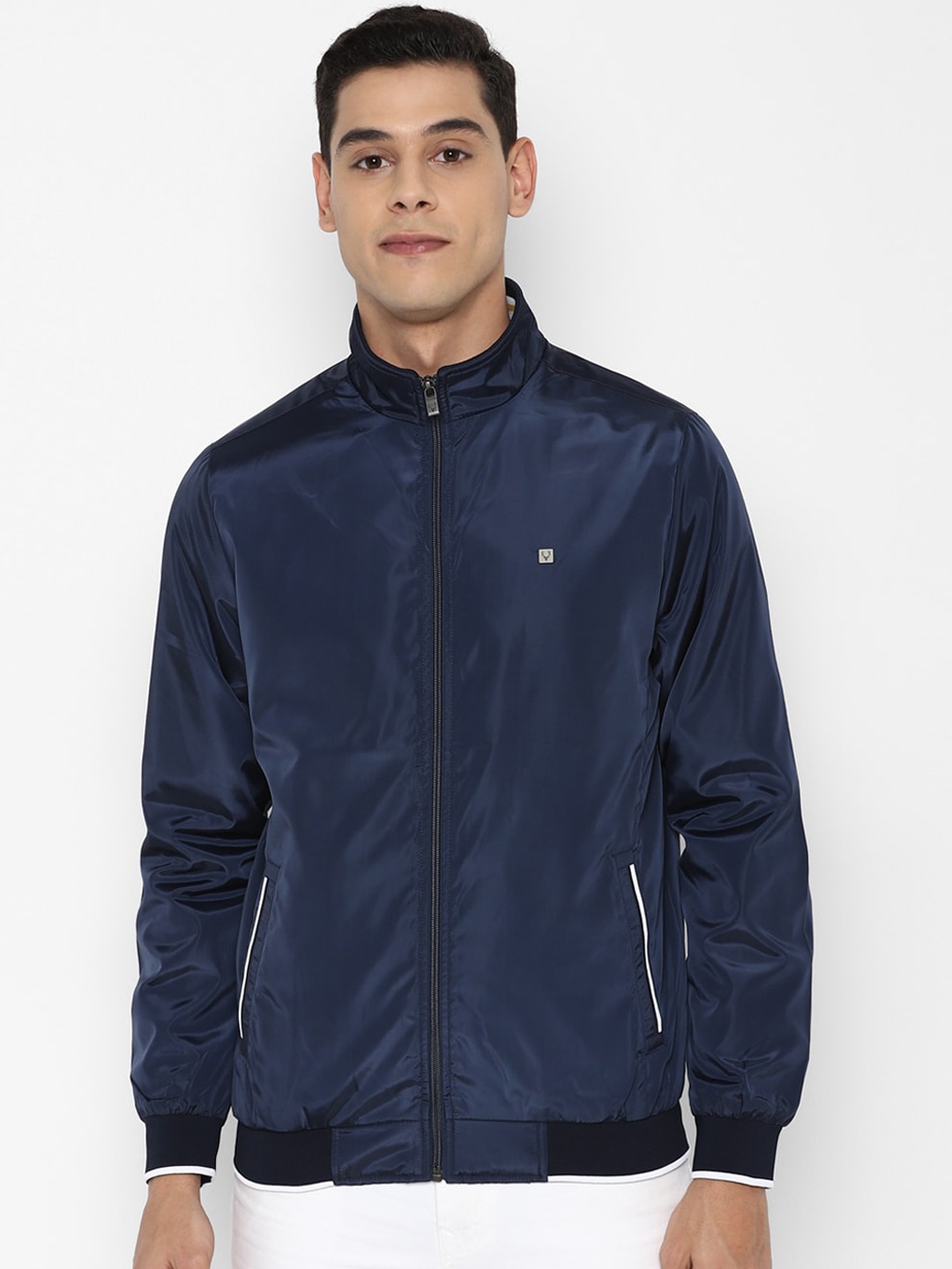 

Allen Solly Men Navy Blue Pure Cotton Bomber Jacket