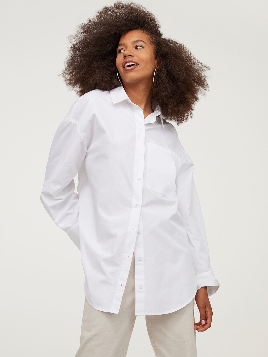 

H&M Women White Solid Oversized Cotton Shirt