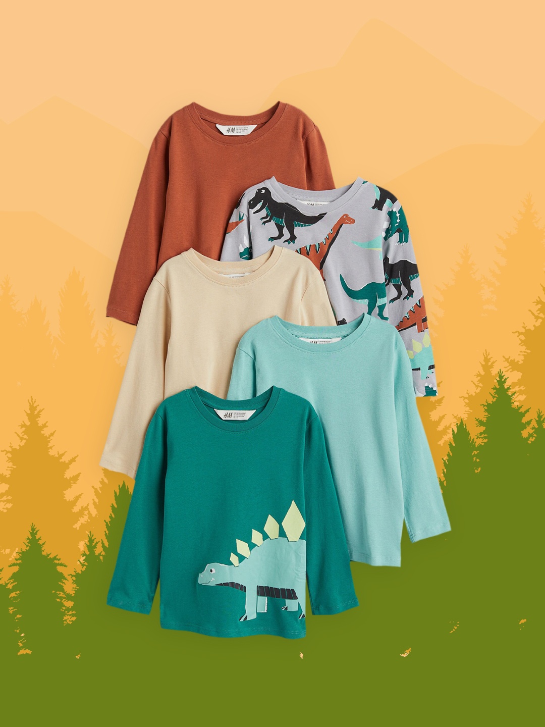 

H&M Boys Green & Grey 5-Pack Cotton Jersey Tops
