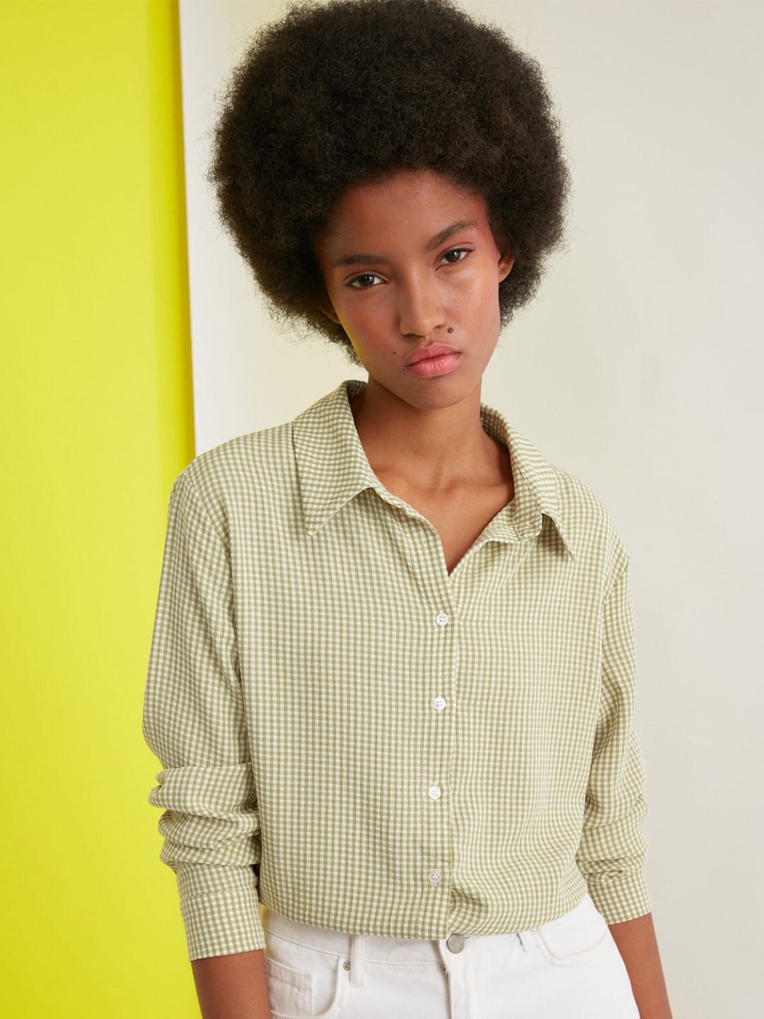 

Trendyol Women Gorgeous Green Vertical Stripes Shirt