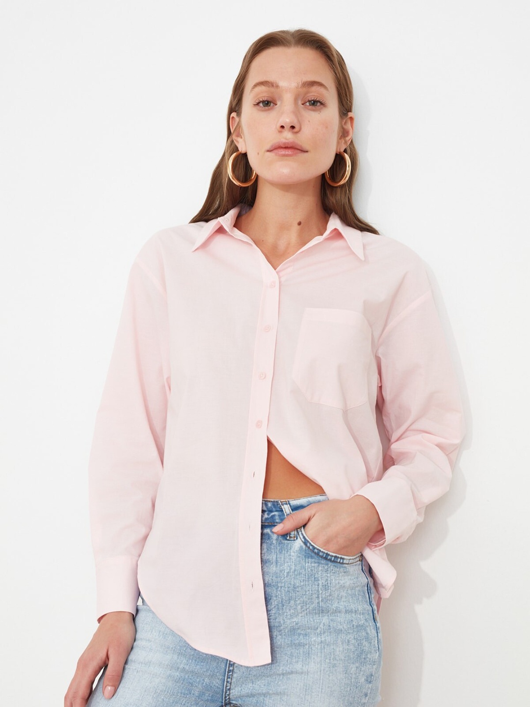 

Trendyol Women Pretty Pink Solid Shirt