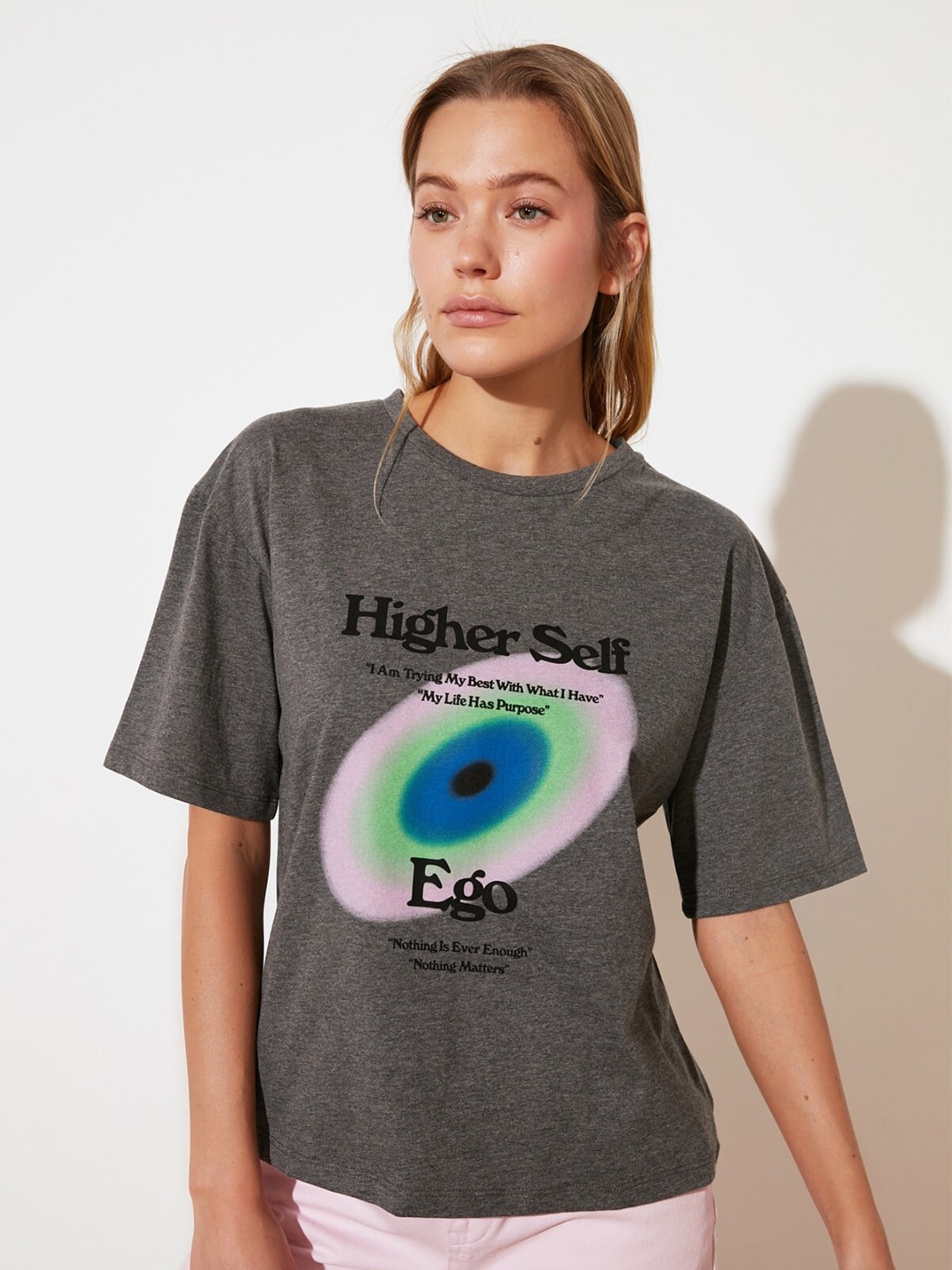 

Trendyol Women Beautiful Grey Printed Tshirt