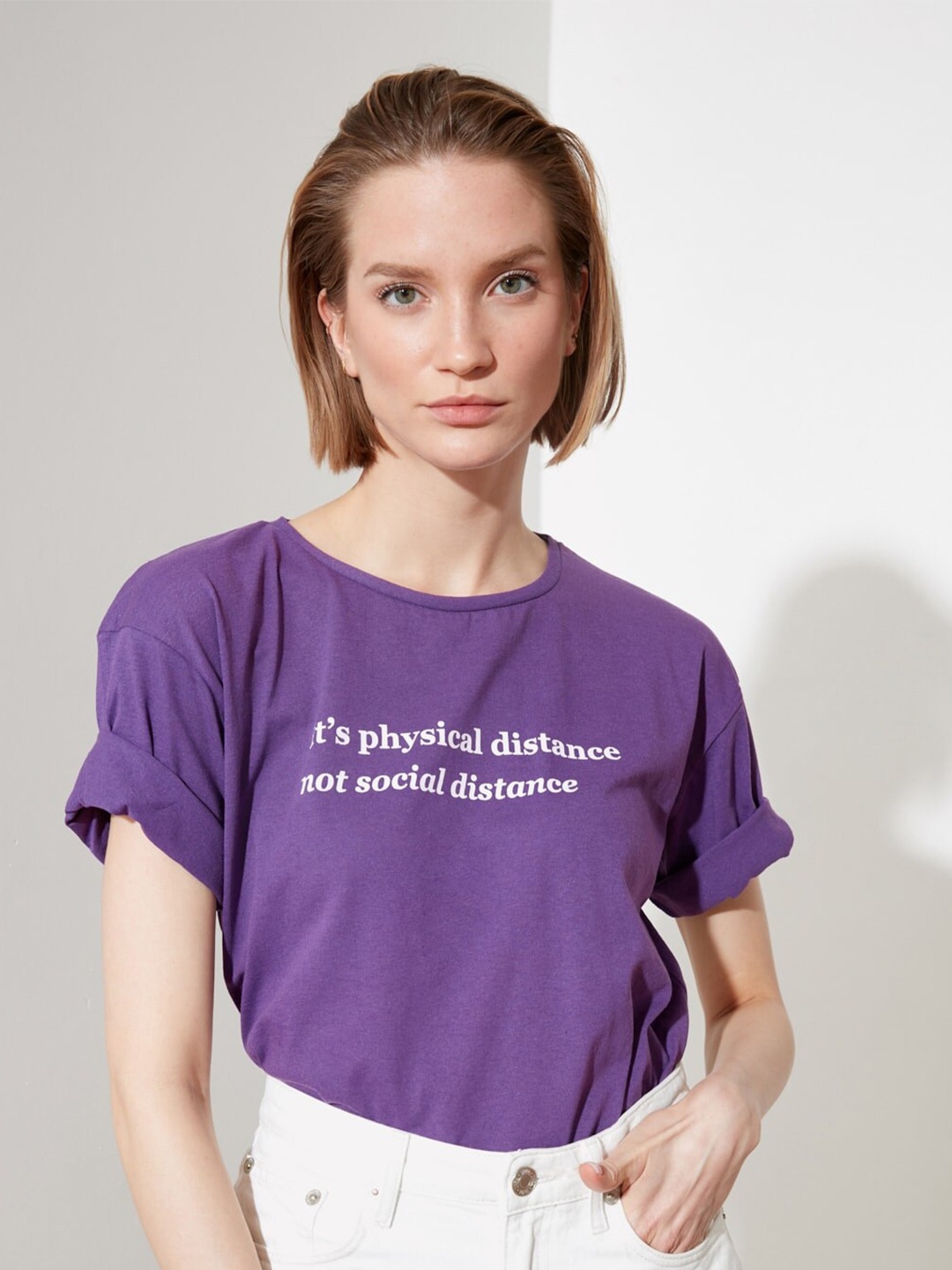 

Trendyol Women Purple Typography Tshirt