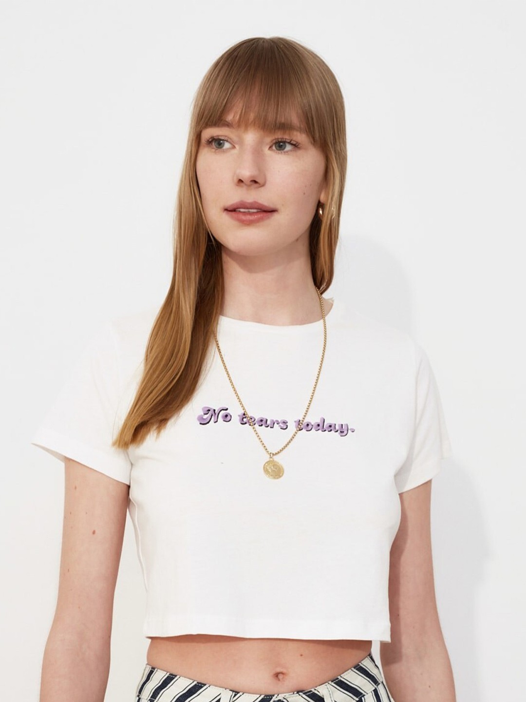 

Trendyol Women Off-White Typography Tshirt