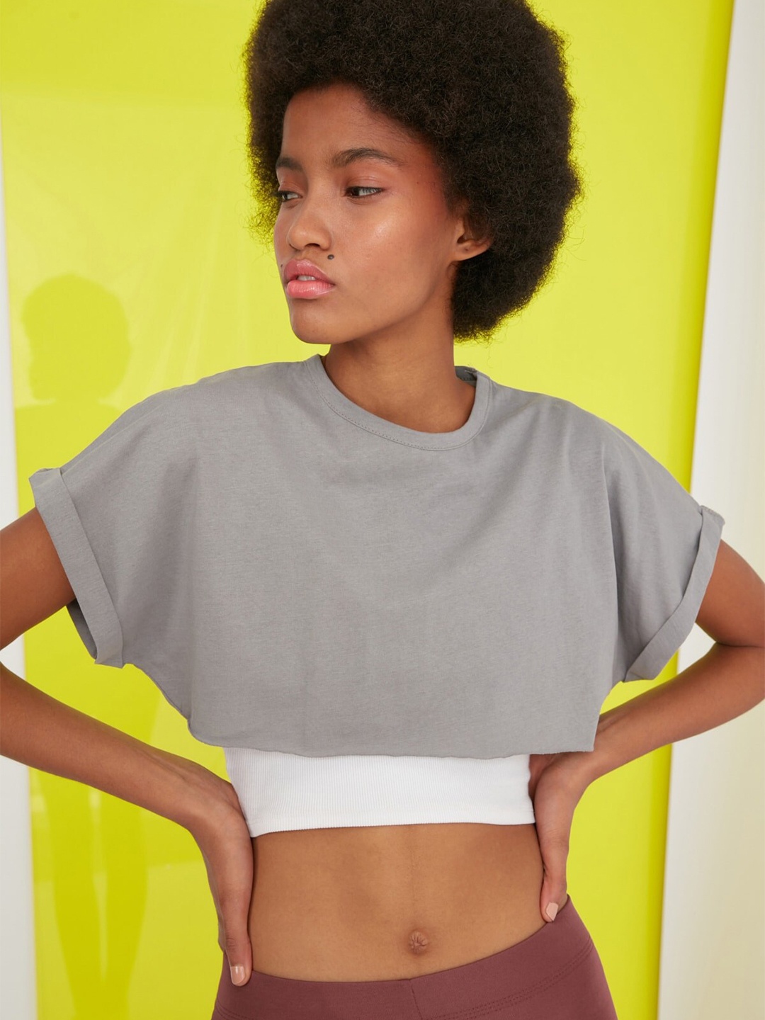 

Trendyol Women Beautiful Grey Colourblocked Tshirt