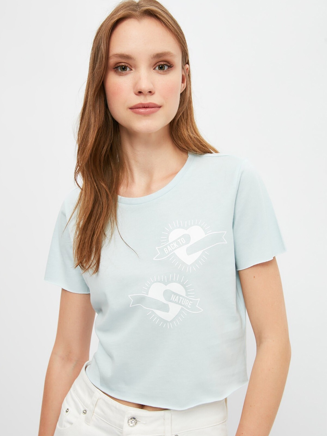 

Trendyol Women Stunning Blue Typography Tshirt