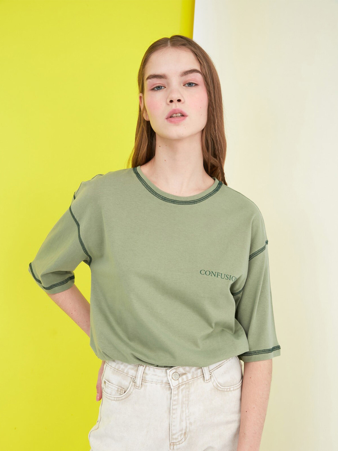 

Trendyol Women Green Solid Tshirt