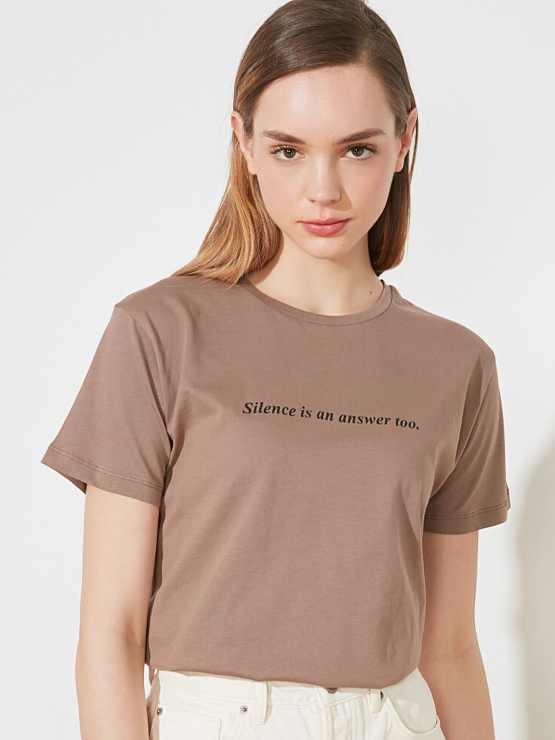 

Trendyol Women Brown Typography Tshirt