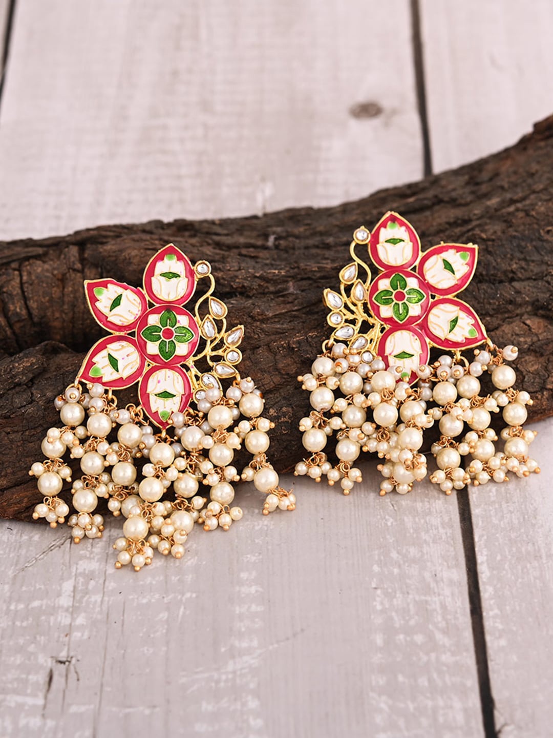 

VIRAASI Gold Contemporary Meenakari Drop Earrings