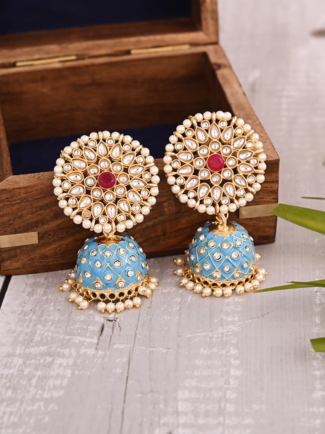 

VIRAASI Woman Blue Meenakari Jhumkas Earrings