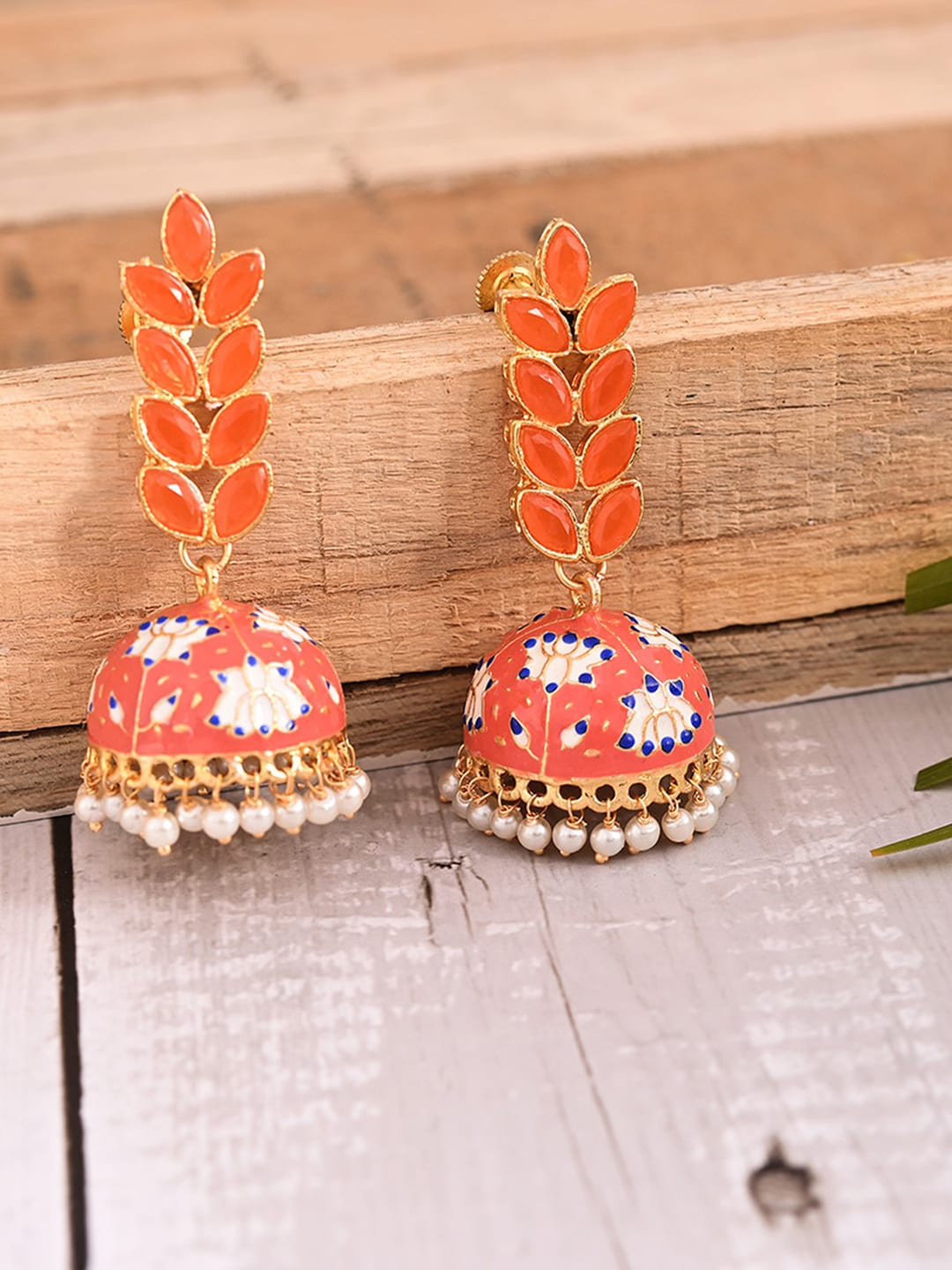 

VIRAASI Orange Contemporary Jhumka Earrings