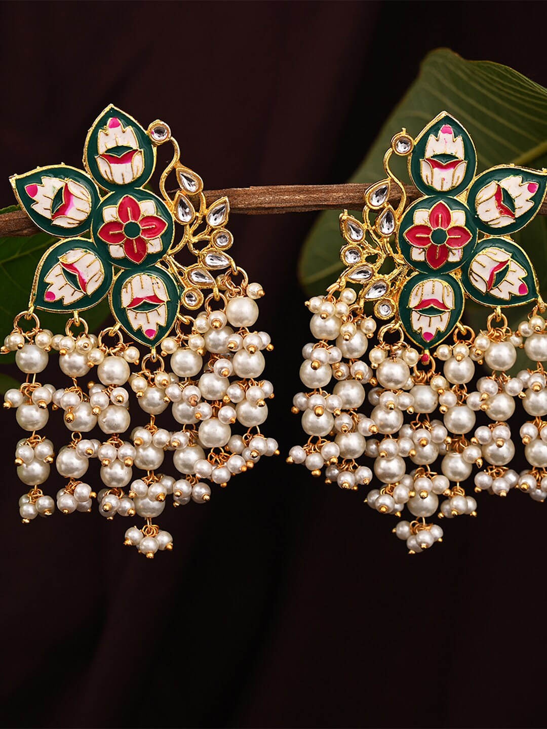

VIRAASI Green Meenakari Classic Drop Earrings