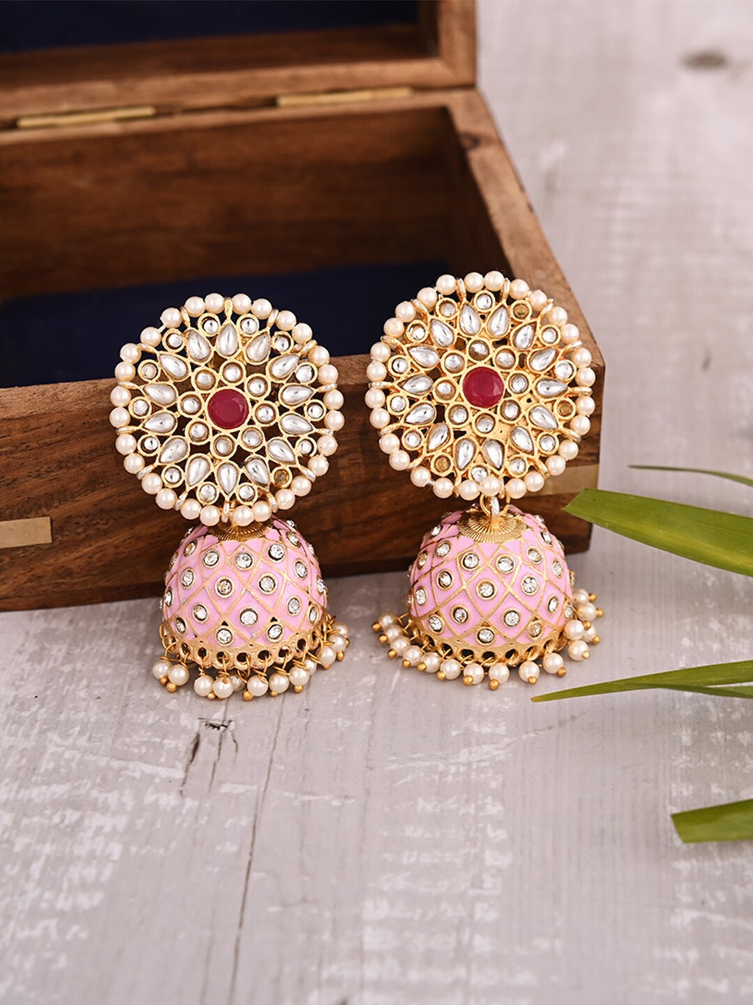 

VIRAASI Gold Contemporary Meenakari Jhumkas Earrings