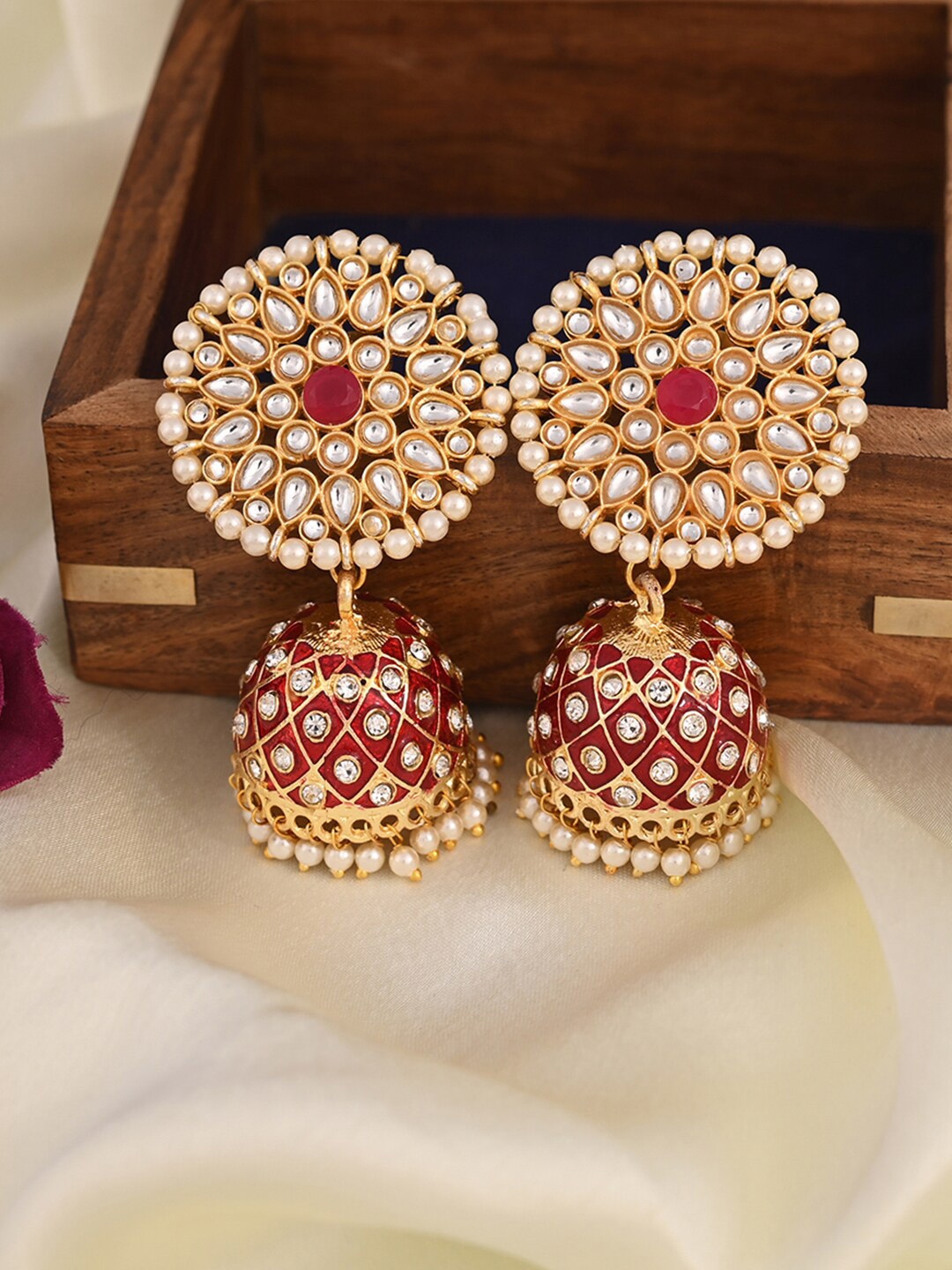 

VIRAASI Woman Red Meenakari Jhumkas Earrings